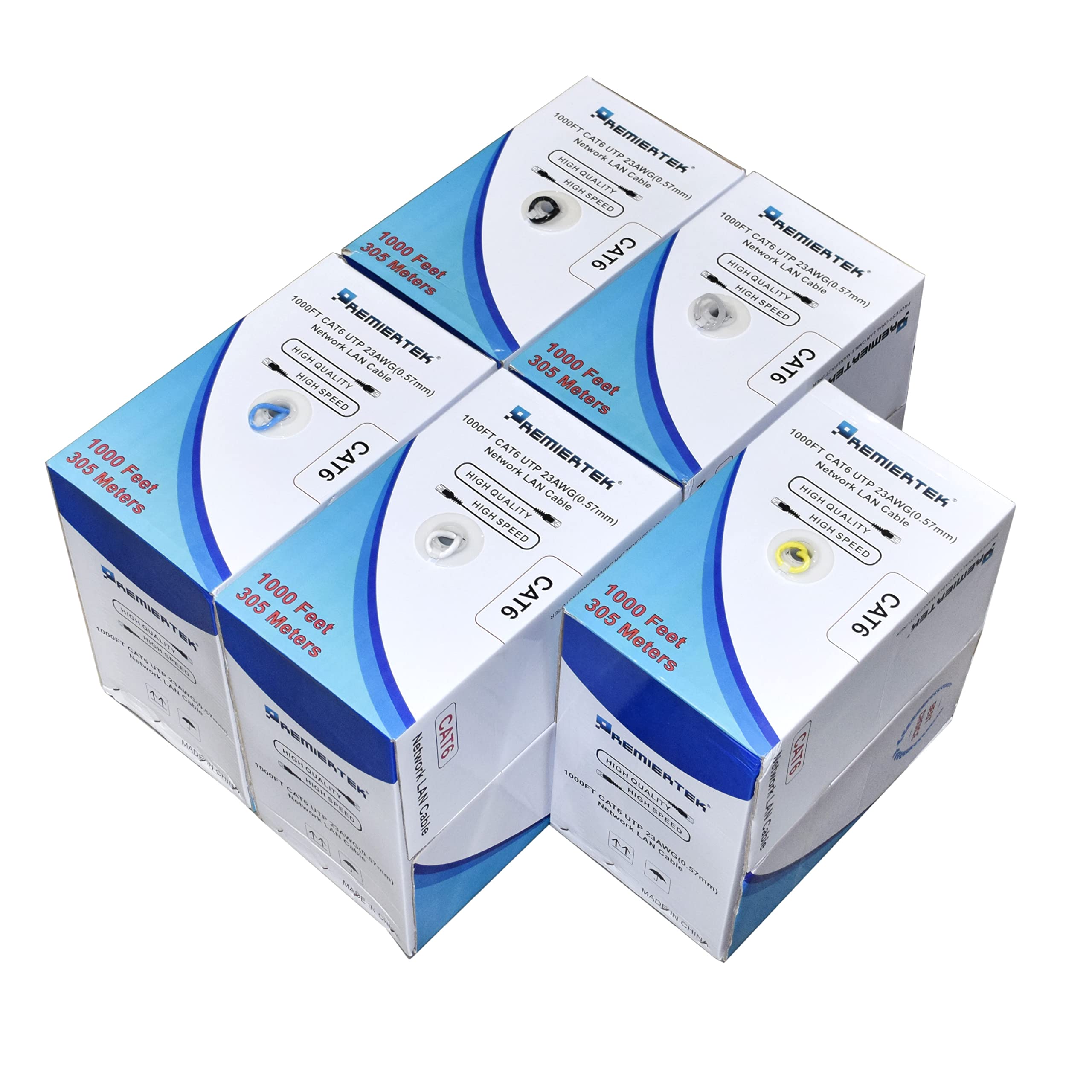 Premiertek Cat6 Ethernet LAN Cable, 1000ft, 23AWG UTP, Solid, PVC, White, Model CAT6-CCA-1KFT-W