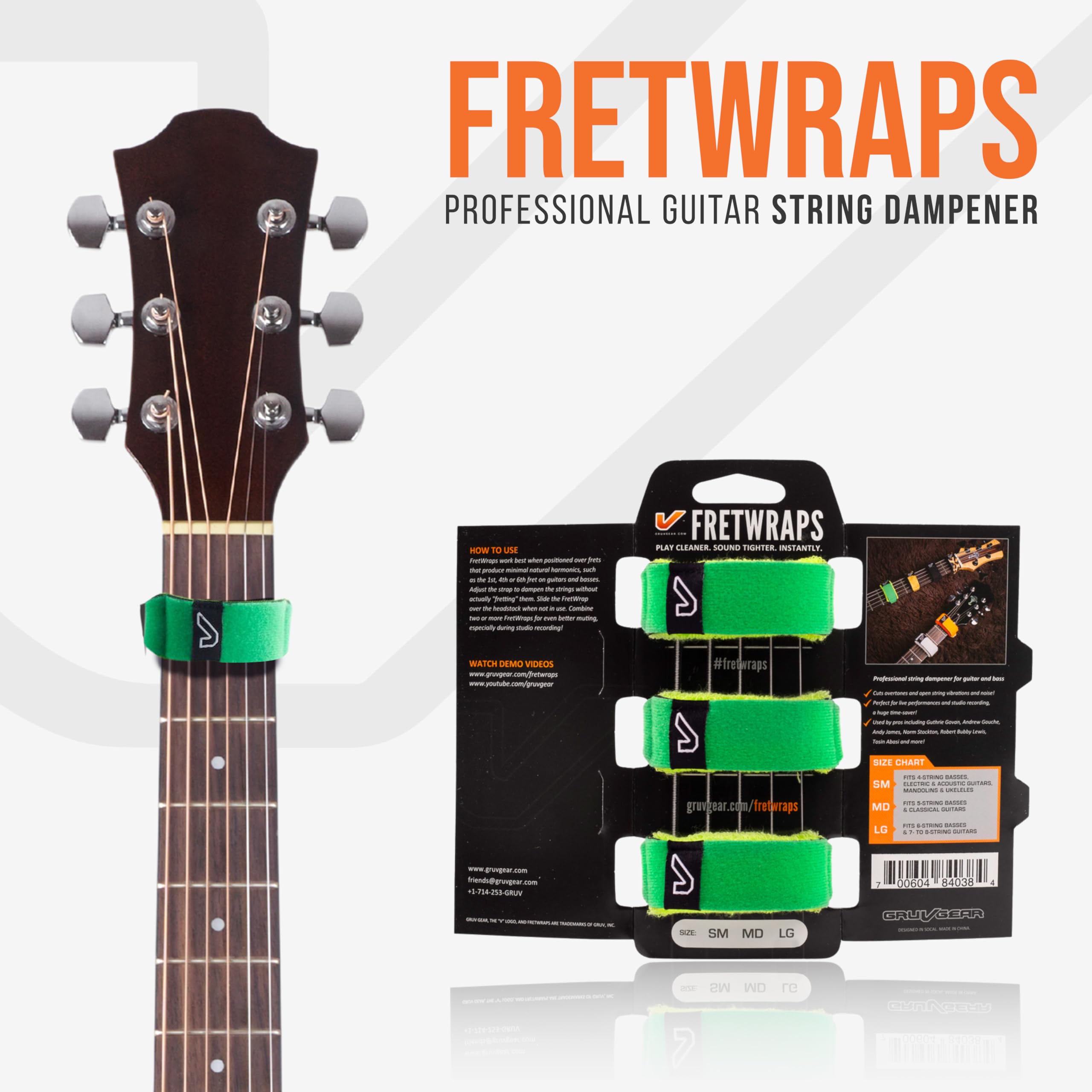 Gruv Gear Fretwraps Hd 3 Pack''Leaf'' Guitar String Muters, Green, Large