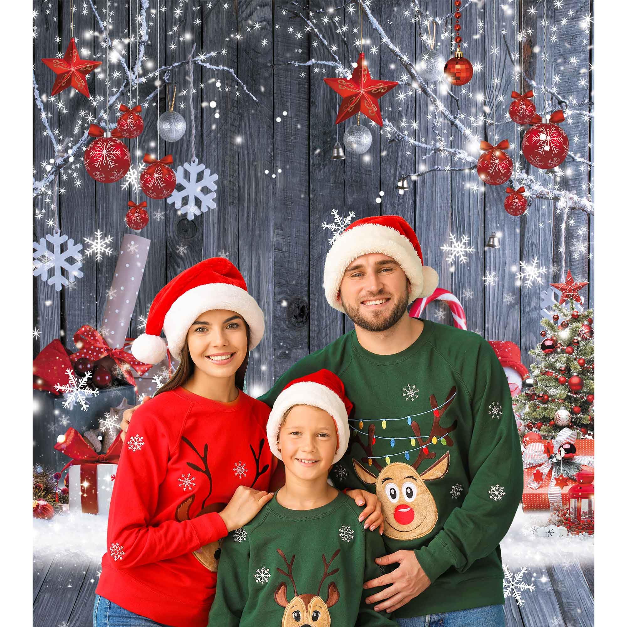 Livucee 8X10Ft Christmas Wood Wall Photography Banner Backdrop Winter Holiday Snowflake Xmas Tree Wood Floor Background Party Su