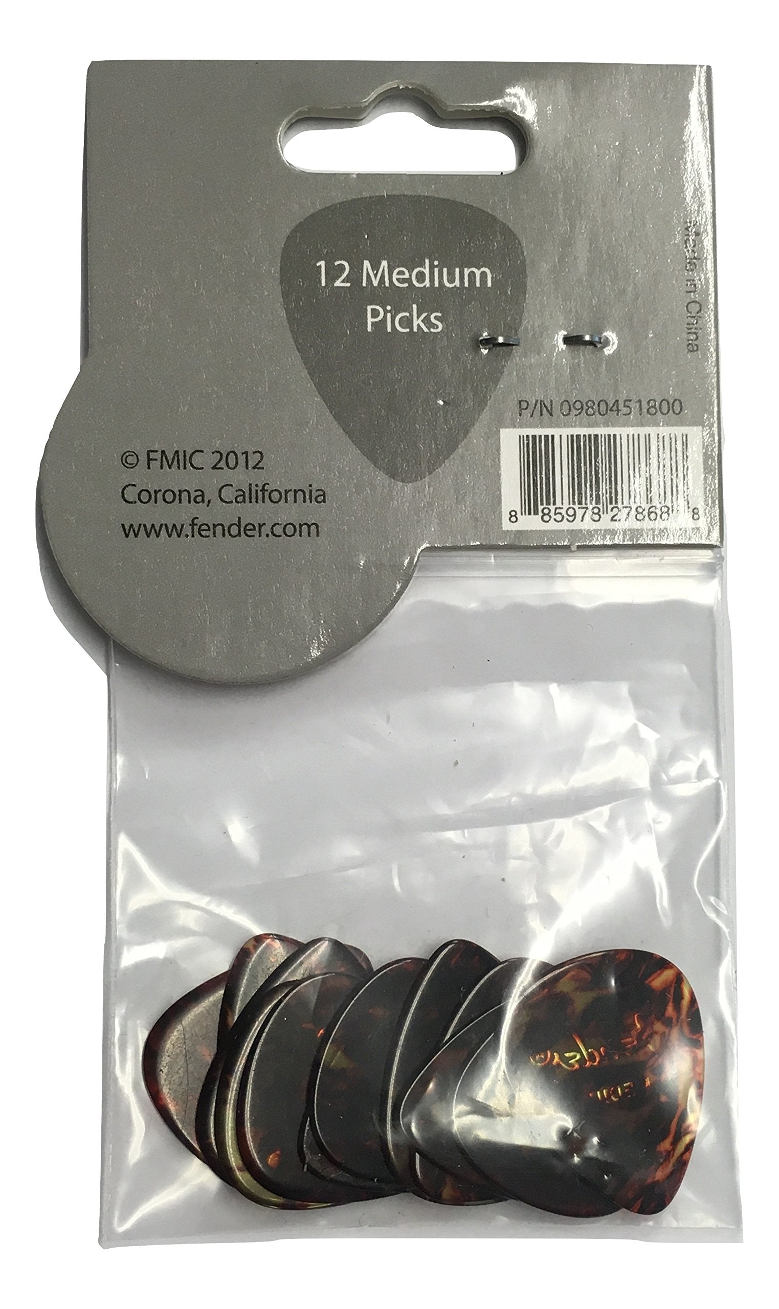 Fender Classic Celluloid Guitar Picks 451 Shape, Tortoise Shell, Medium, 12 Pack