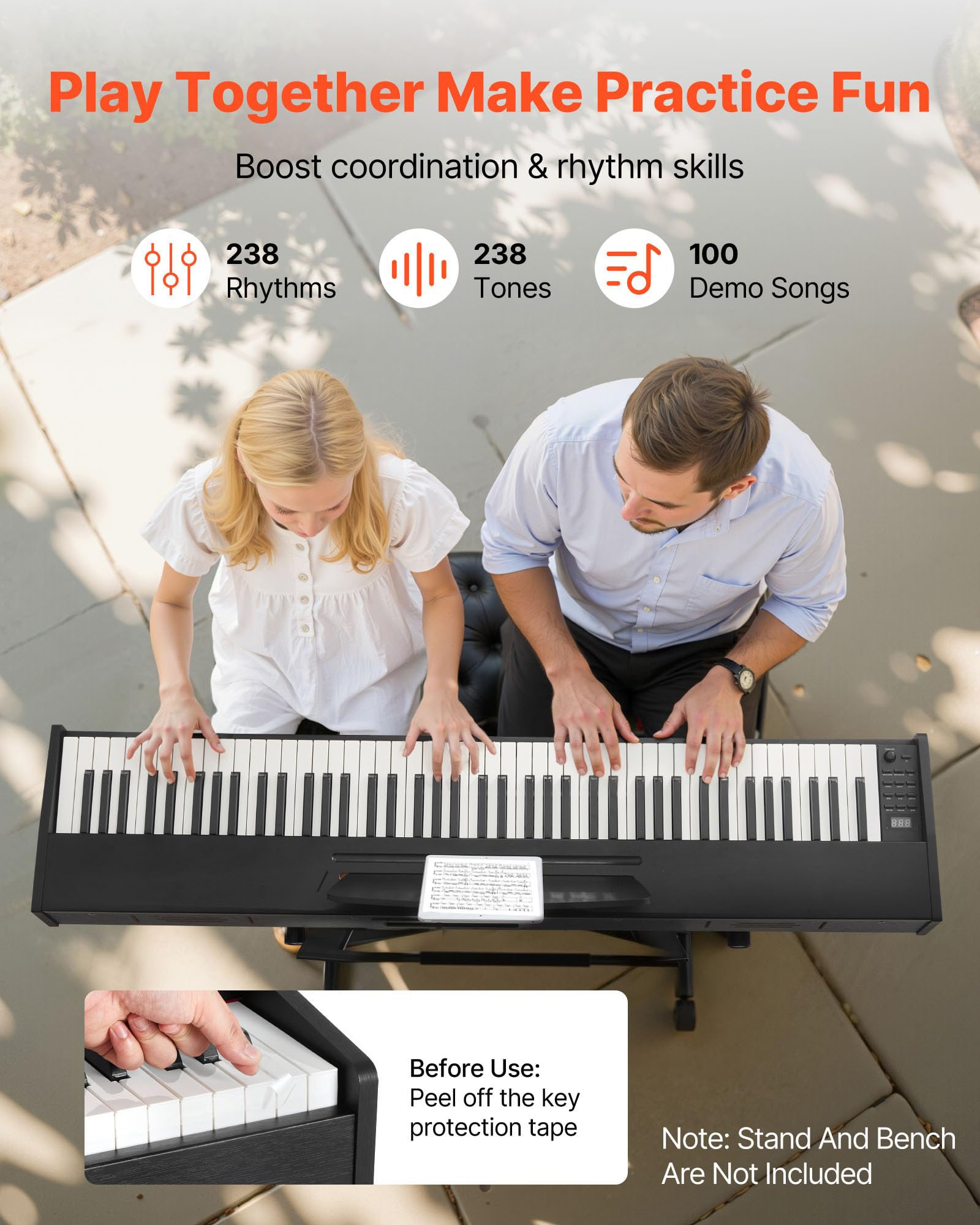 Vevor Weighted Digital Piano, 88 Keys Fully Weighted, Electric Piano Dual Keyboard & Speakers, With Sustain Pedal, Recording Fun