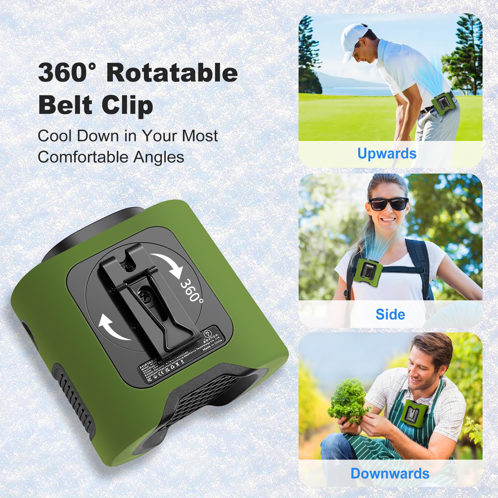 Stycoolife 14500Mah Portable Waist Fan Clip On, 67H Cooling, 5 Speeds Rechargeable Personal Belt Shirt Fan Wearable With Rotatab