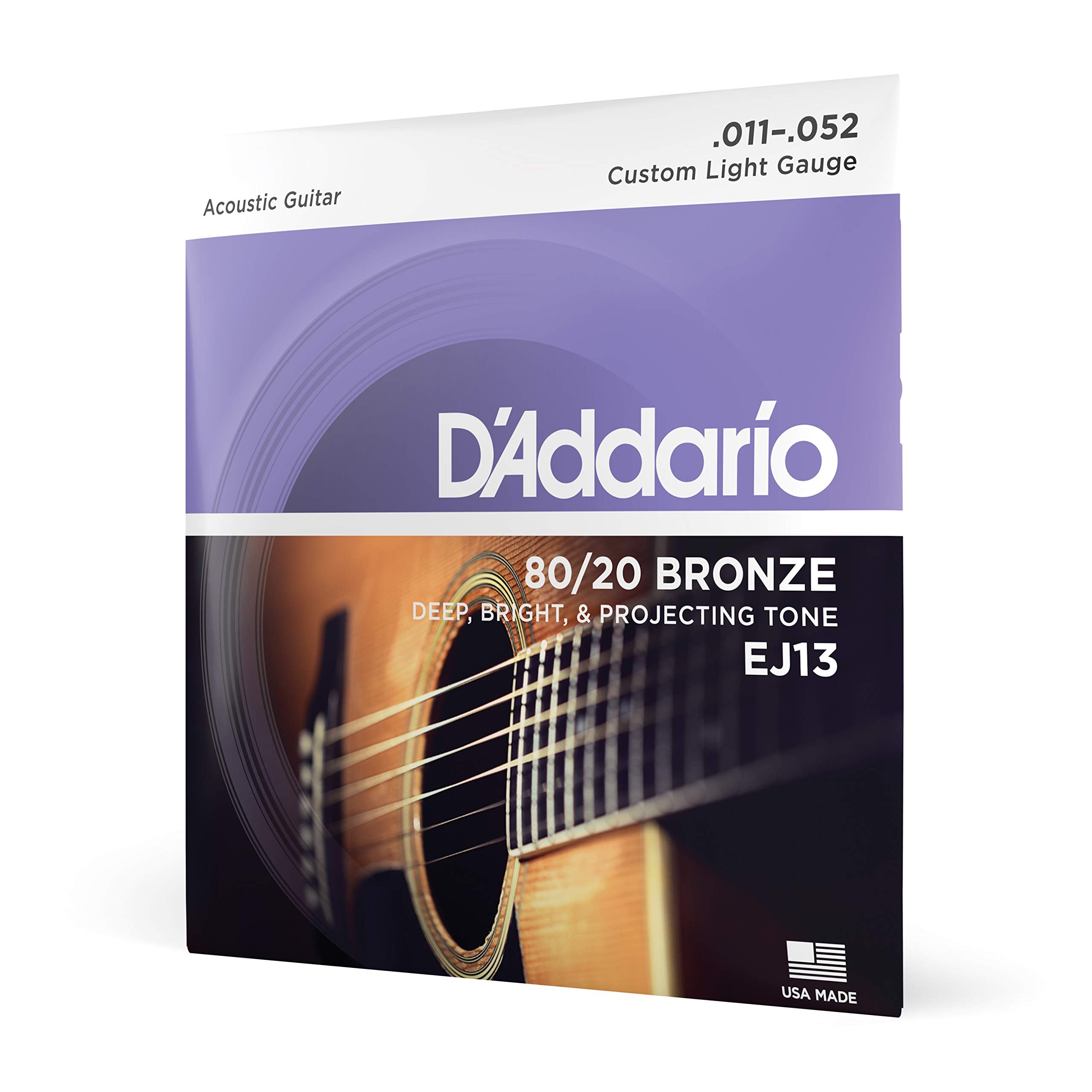 D'Addario Guitar Strings   Acoustic Guitar Strings   80/20 Bronze   For 6 String Guitar   Deep, Bright, Projecting Tone   Ej13  