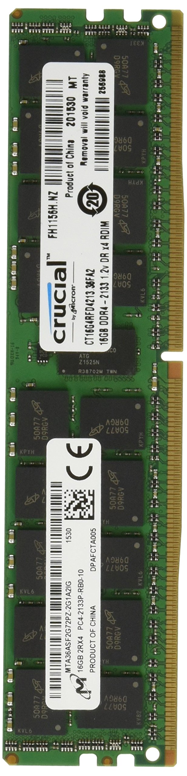 Crucial CT16G4RFD4213 16GB Single DDR4 2133 MT/s (PC4-2133) CL15 DR x4 ECC Registered DIMM 288-Pin Server Memory,Black/Green