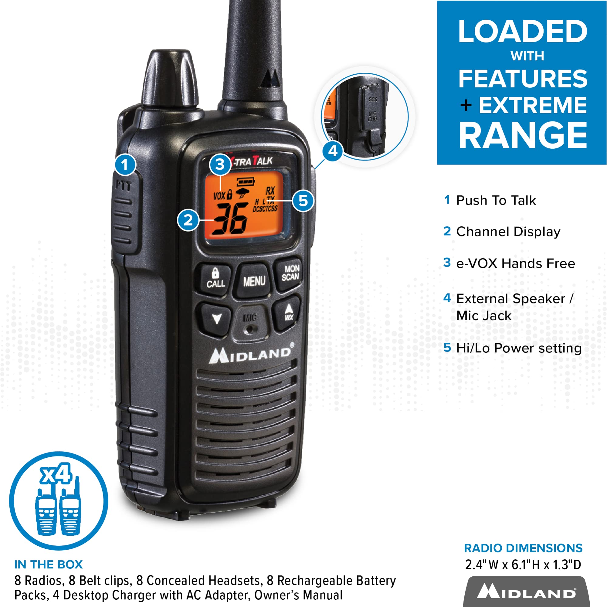 Midland Lxt600Bbx4 Frs Business Bundle Black 8 Pack With Headsets