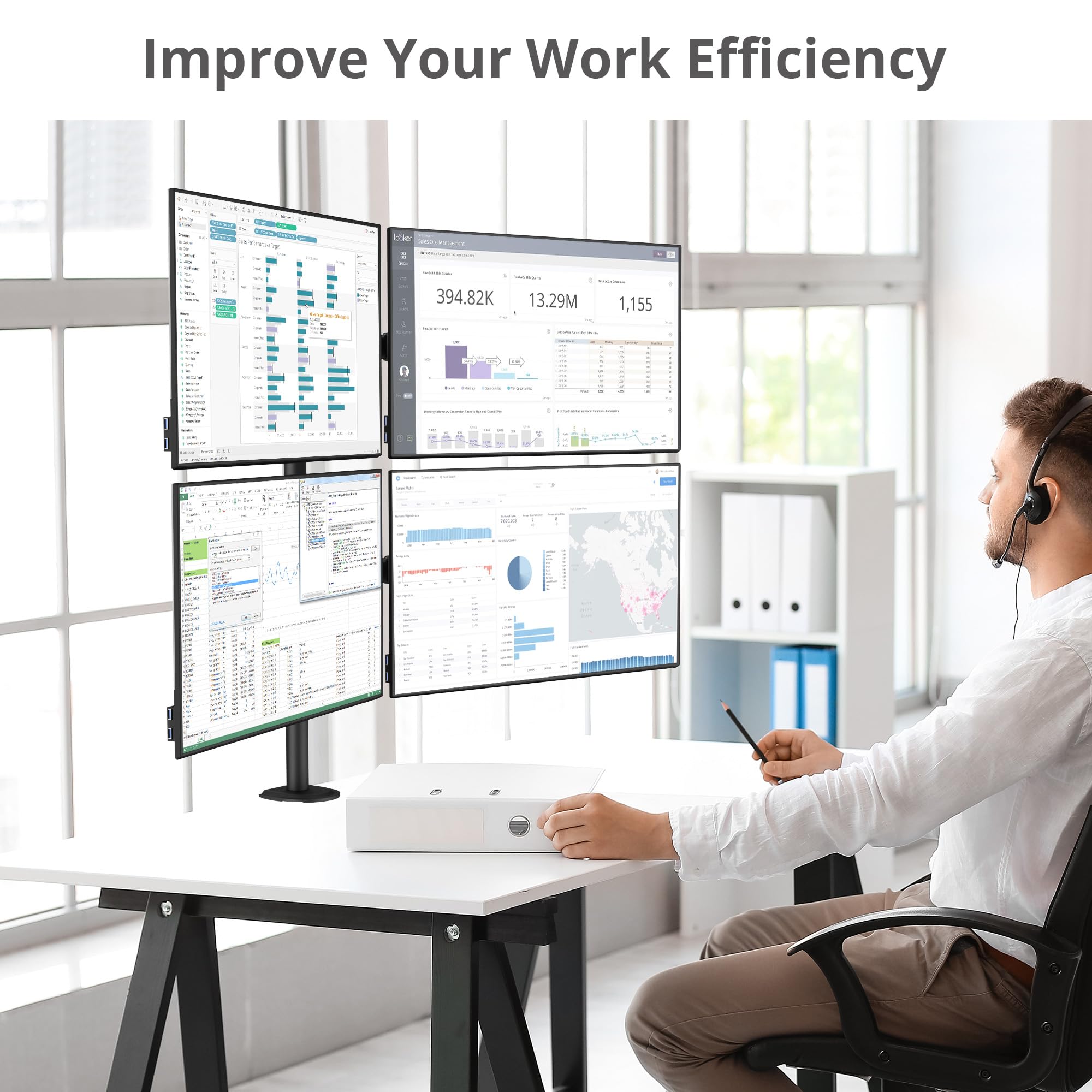 Siig Articulating Adjustable Quad 4 Monitor Desk Mount   Fits 13'' To 27'' Monitors   (Ce Mt0S12 S1)