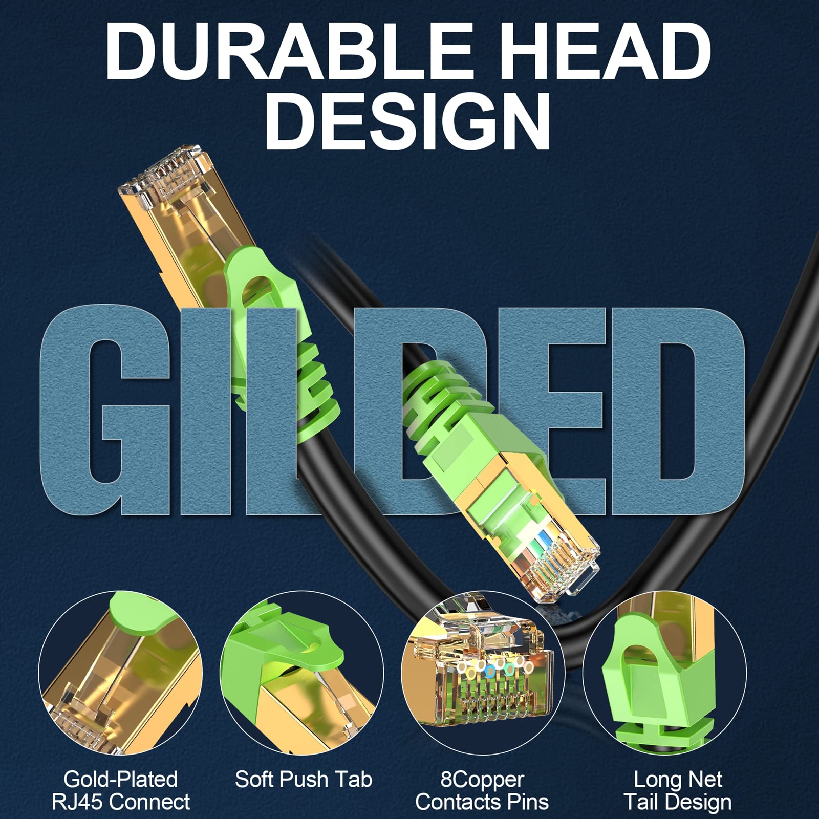 Lekvkm Cat8 Ethernet Cable 300Ft Round S/Ftp Outdoor&Indoor Heavy Duty High Speed Cat8 Lan Network Cable 40Gbps 2000Mhz