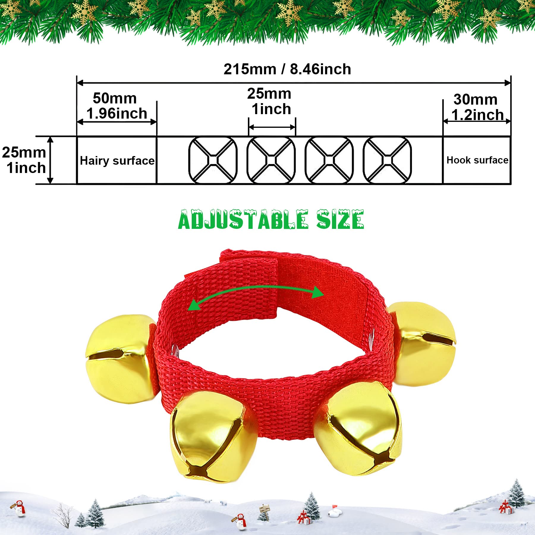 Augshy 12 Packs Christmas Wristbands Jingle Bells With Gold Bells, Bracelet Ankle Bells Musical Instruments For Christmas Gifts