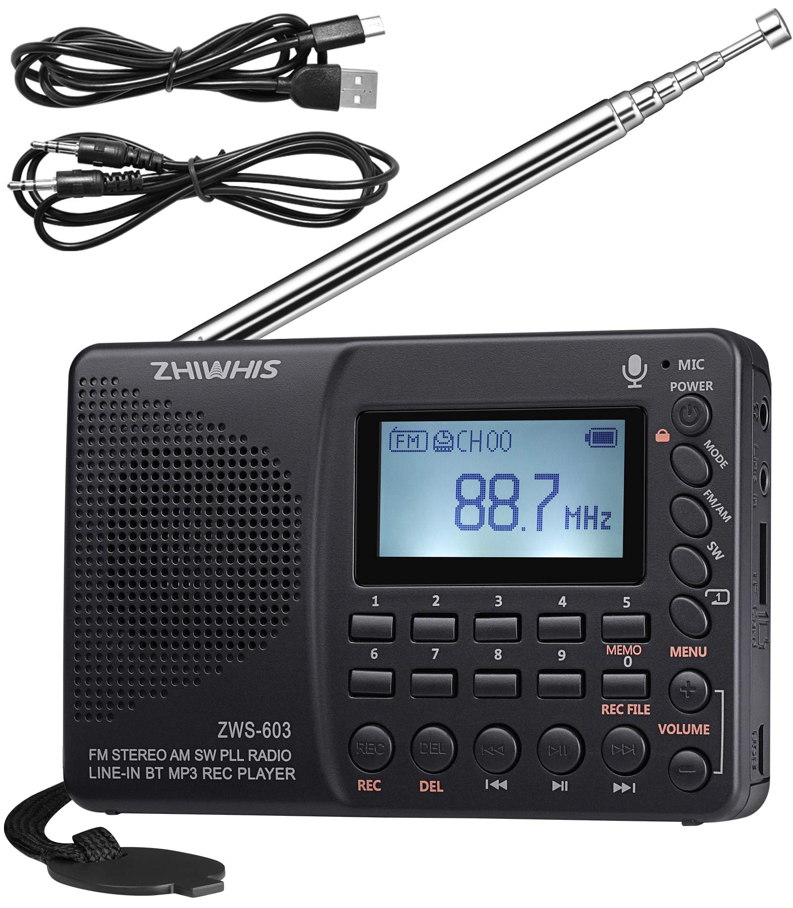 Zhiwhis Portable Bluetooth Radio, Fm Am Shortwave Radios With Sleep Timer And Preset Function, Rechargeable Digital Recorder, St