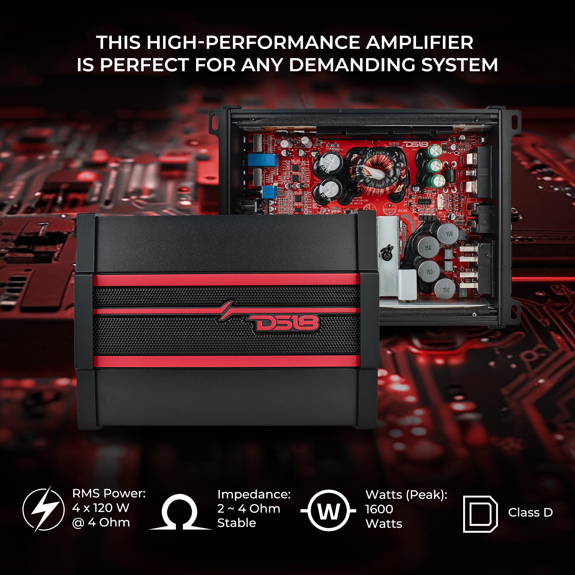 Ds18 Candy X4B Car Amplifier 4 Channel Class D, 1600W Peak Power Rms, 4 X 120W At 4 Ohm, 4 X 200W At 2 Ohm, And 2 X 350W At 4 Oh