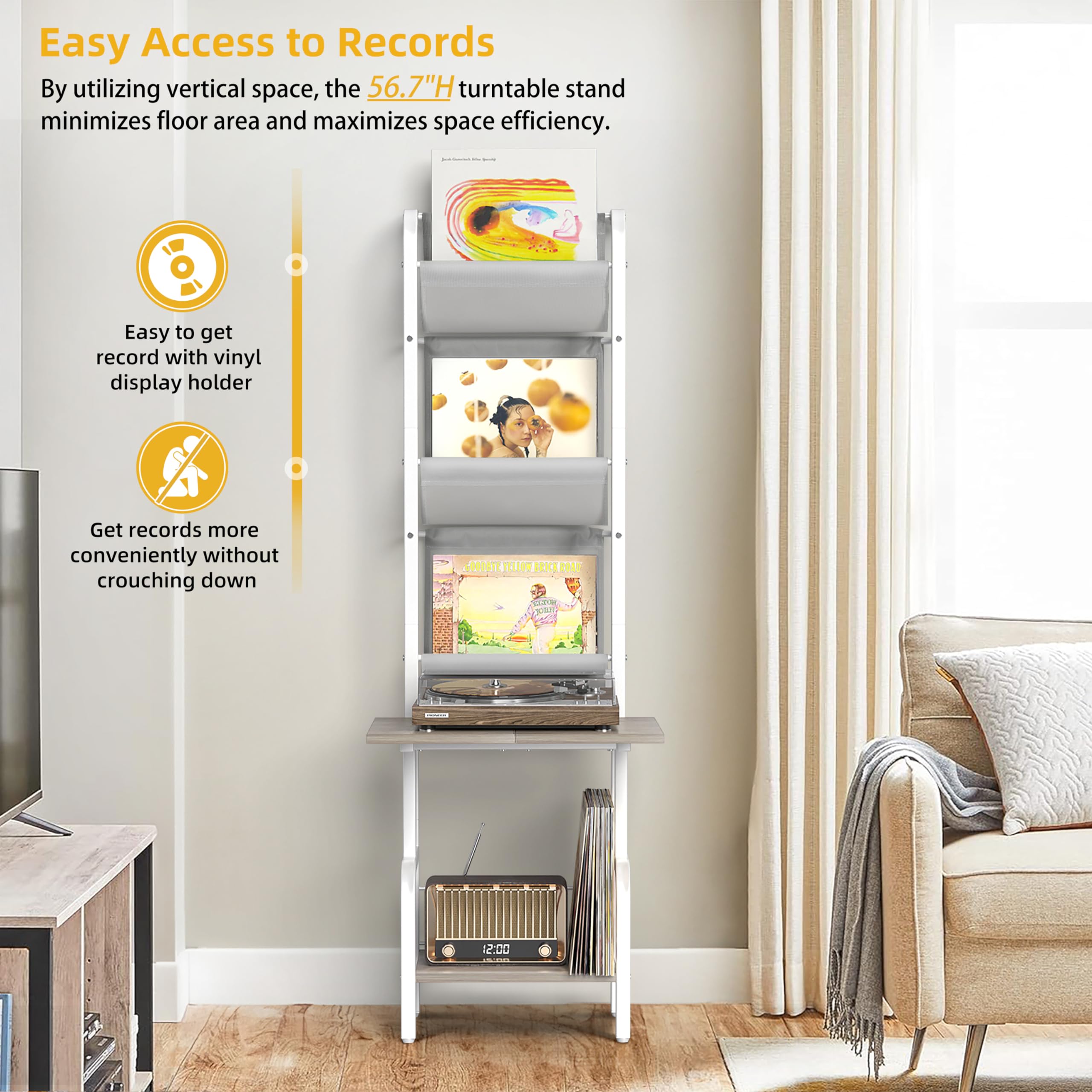 Record Player Stand With Vinyl Storage, Record Player Table With Vinyl Record Storage Up To 200 Albums, Turntable Stand With Rec
