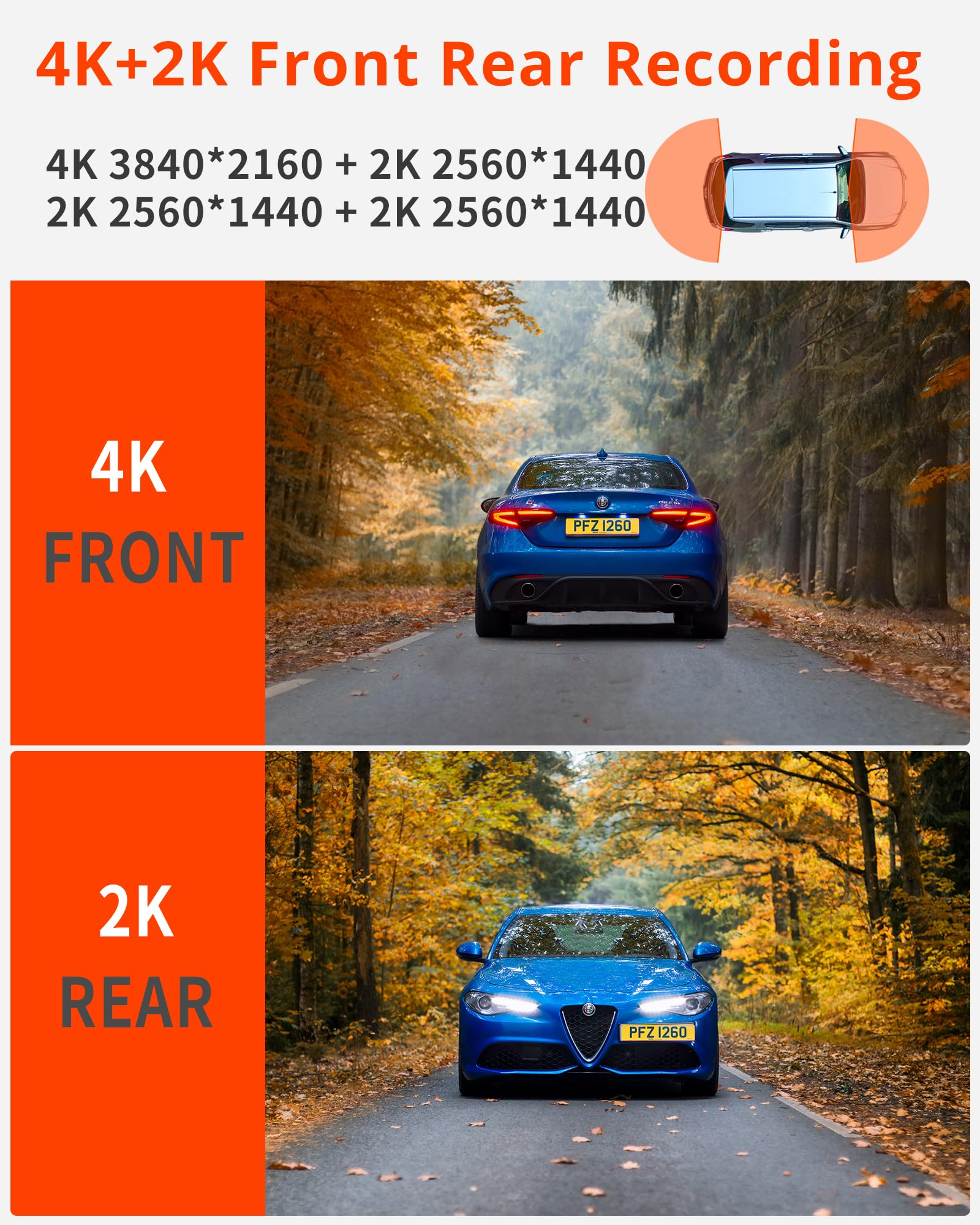 Kingslim D4Pro Dash Cam Front And Rear   4K + 2K Dual Car Dashcam With Wifi Gps Dash Camera, Optional Inside Recording, Voice Co