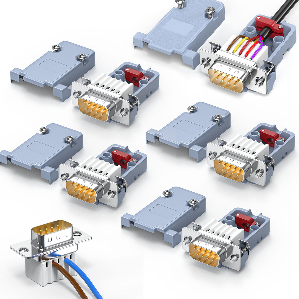 Juxinice 5Pack Db9 Breakout Connector Male, Rs232/Rs485 Serial Adapters,D Sub 9 Pin Male To Screwterminal Connector Signal Modul