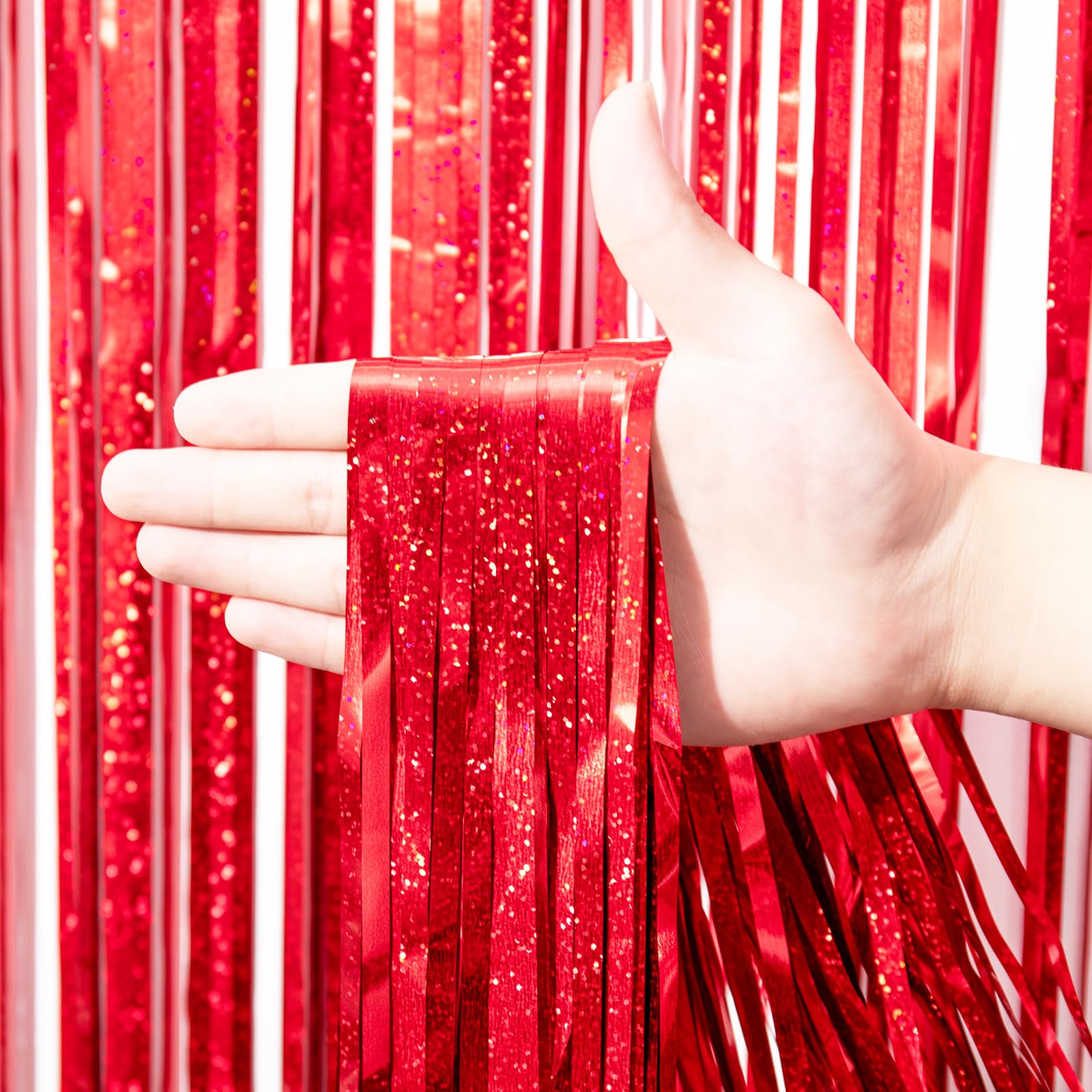 Voircoloria 2 Pack Red Tinsel Foil Fringe Curtains, Red Party Decorations, Metallic Tinsel Party Streamers Backdrop For Birthday