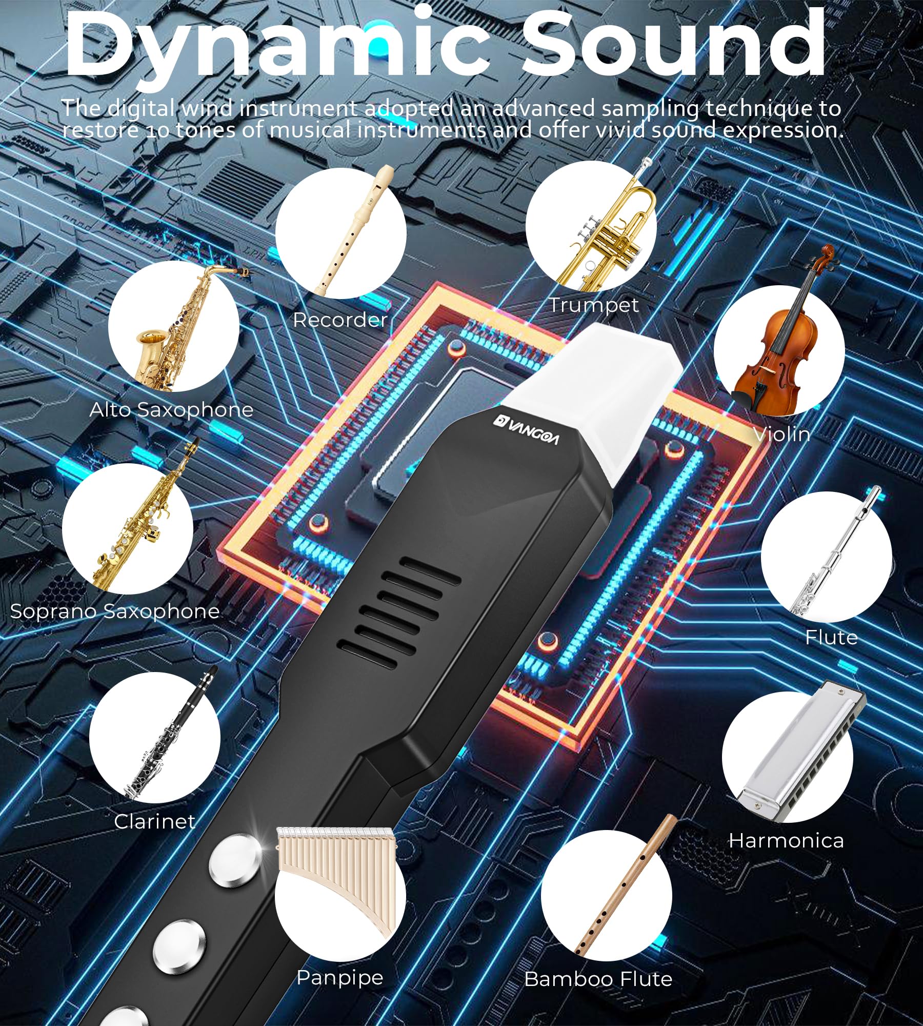 Vangoa Ewi-100 Portable Mini Digital Electronic Wind Instrument Synthesizer Rechargeable With Removable Mouthpiece For Kids Adul