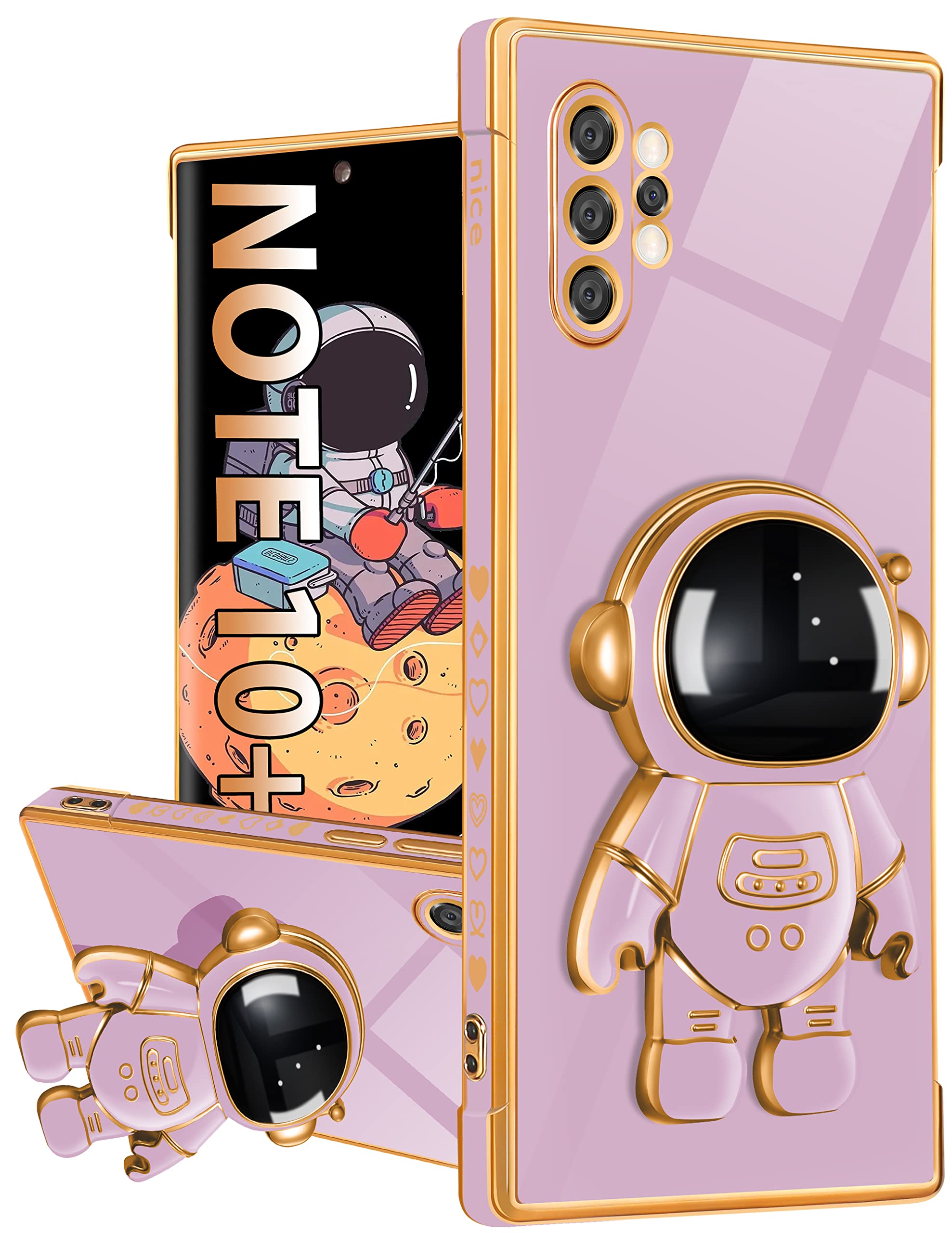 Buleens For Samsung Galaxy Note 10 Plus Case With Astronaut Stand, Women Girls Galaxy Note 10 Plus Cases, Girly Cute 6D Spaceman