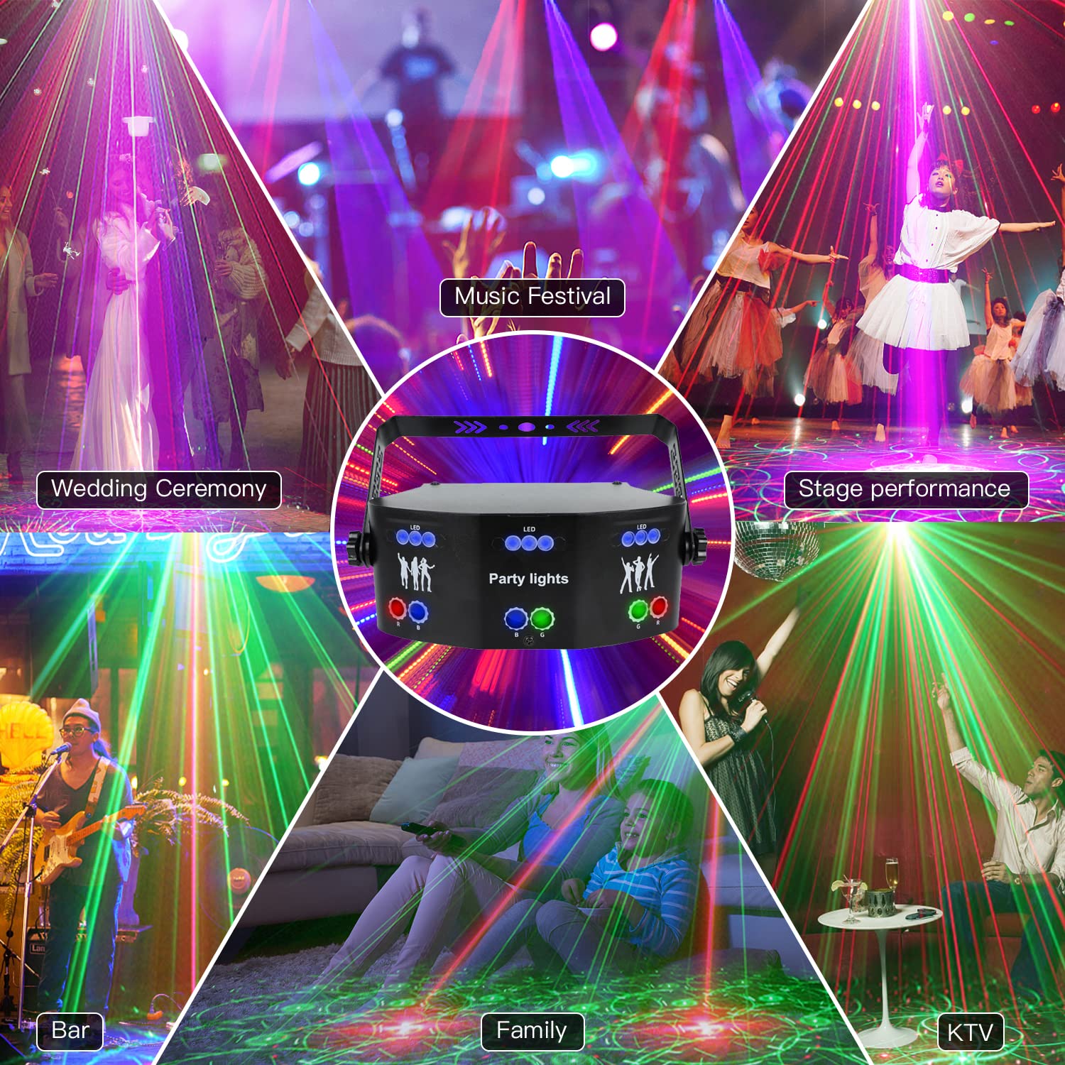 Amki Dj Disco Lights, 15 Eyes Rgb Party Lights Stage Light By Dmx512 Control, Sound Activated Led Pattern Strobe Lights For Part