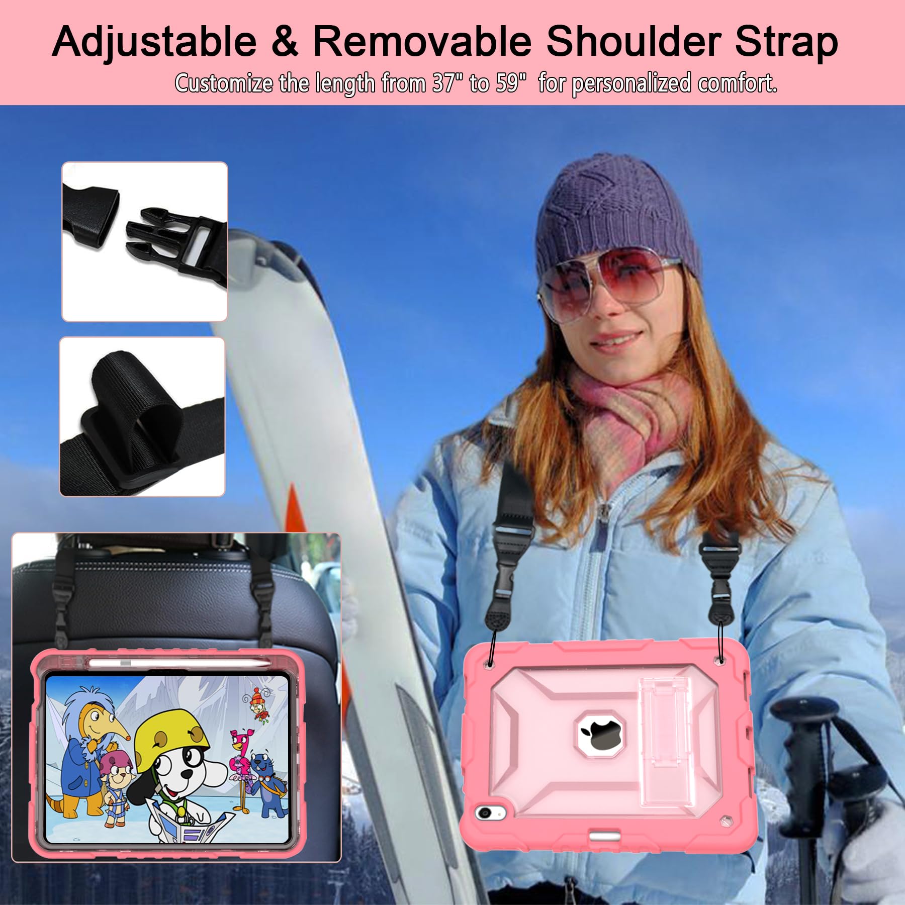 Timism Case For Ipad 10Th Generation Case 2022 With Shoulder Strap, Built In Kickstand And Pencil Holder, Translucent Hard Pc Ba