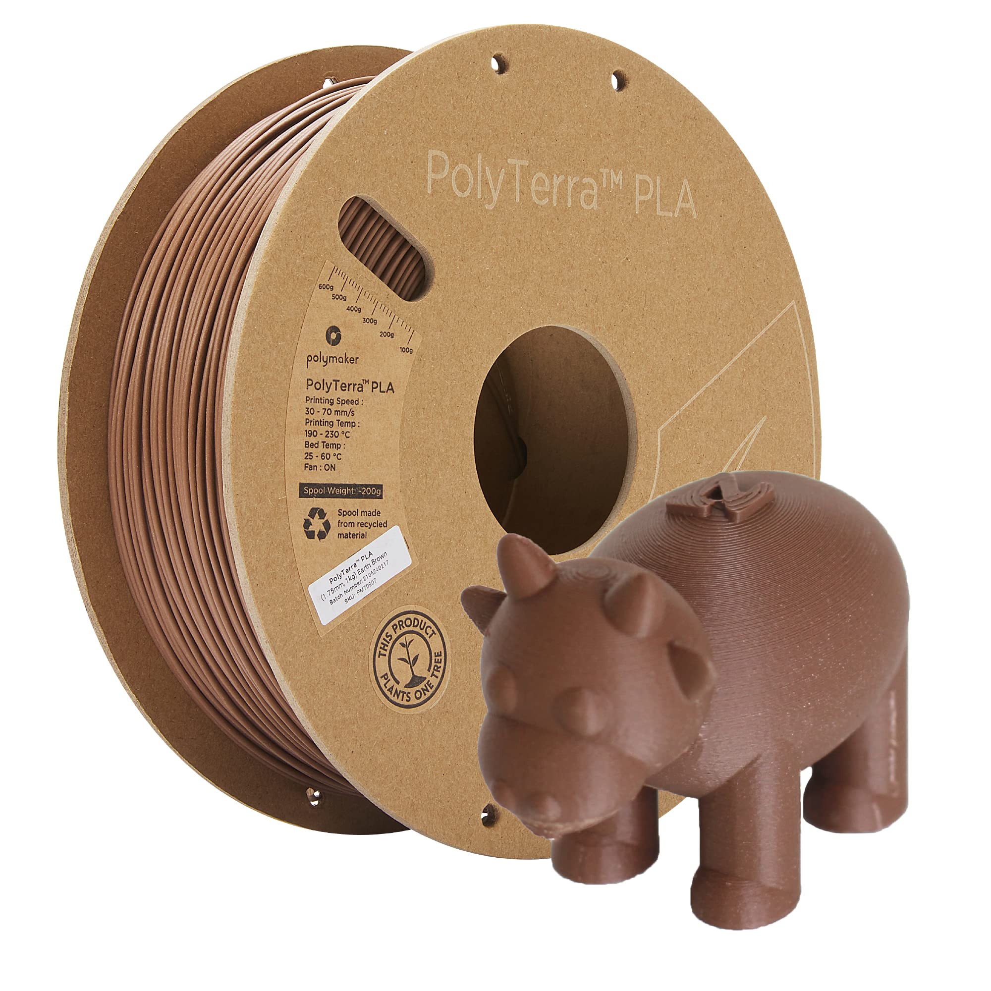 Polymaker Matte PLA Filament Earth Brown 1.75mm 1kg 3D Printing Filament, PolyTerra 3D Printer PLA Filament