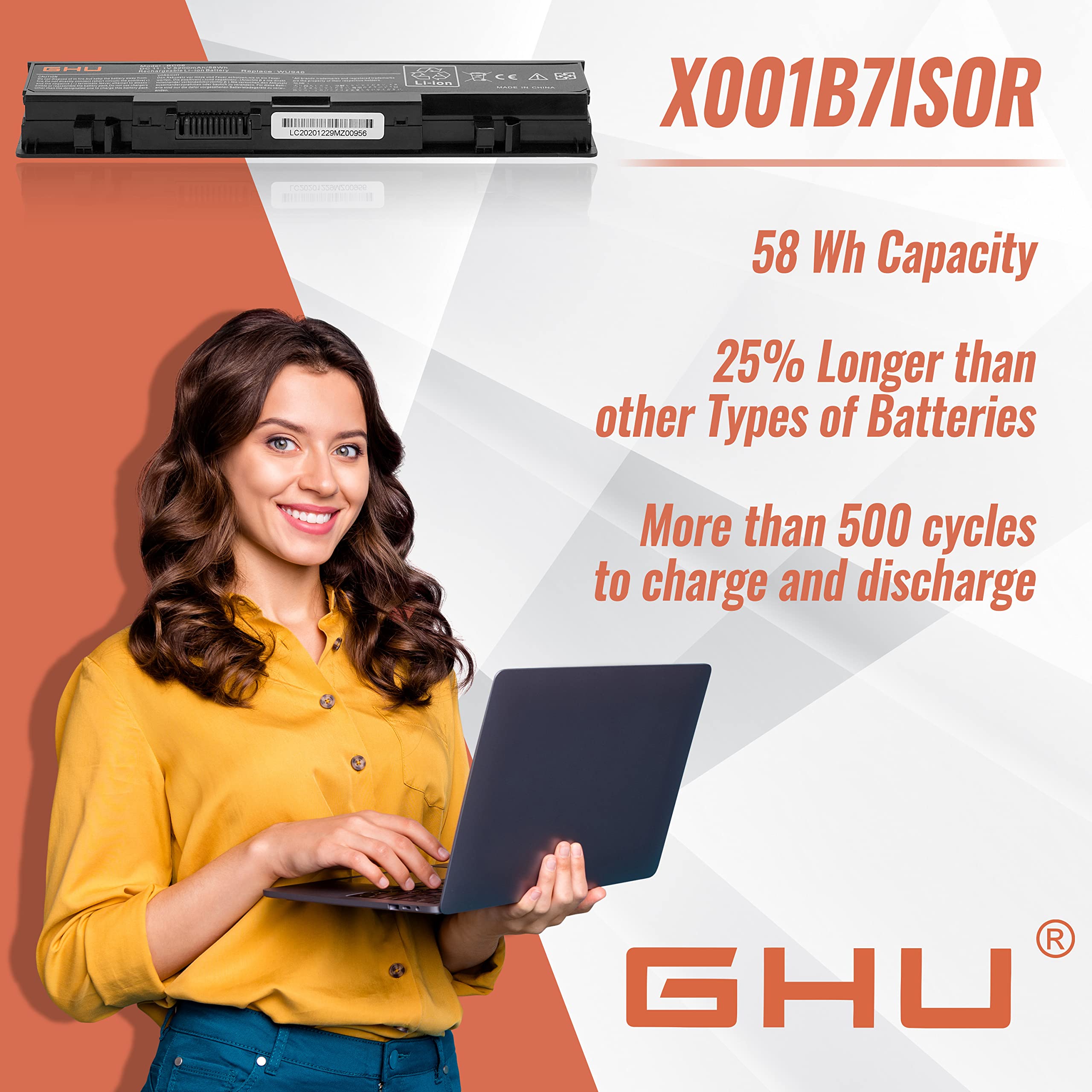 Ghu New 6 Cells Battery 58 Wh Replacement For Wu946 Km958 312-0701 312-0702 Km901 Km905 Mt264 Mt276 Mt277 Rm803 Wu960 Rm855 Comp