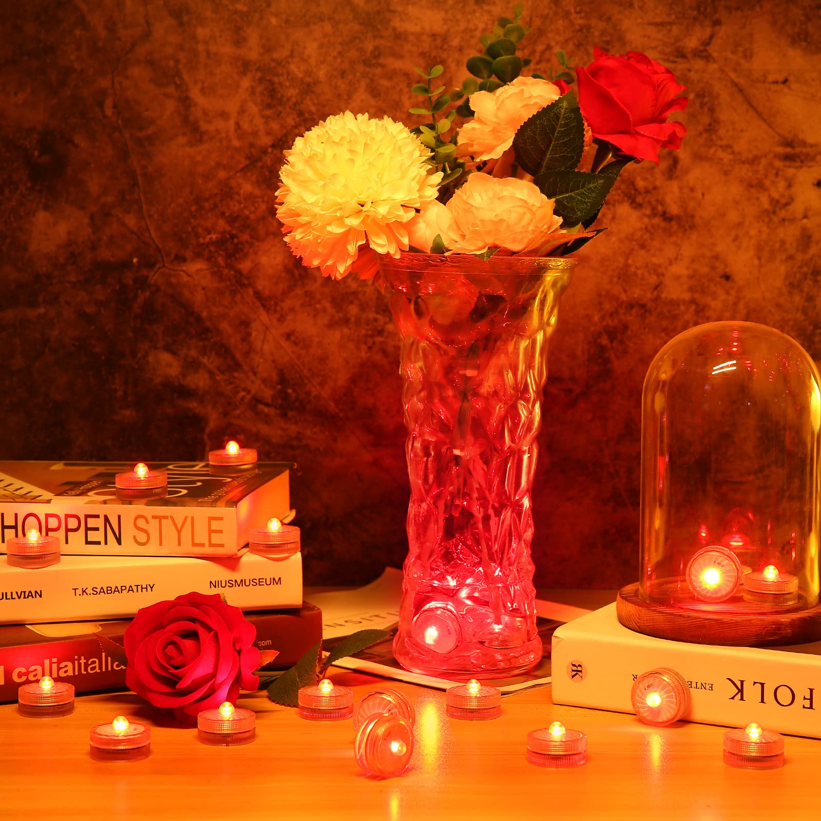 Hl Submersible Led Light,Red Small Led Light,100 Hours Waterproof Flameless Led Lights Battery Powered For Wedding Home Vase Fes