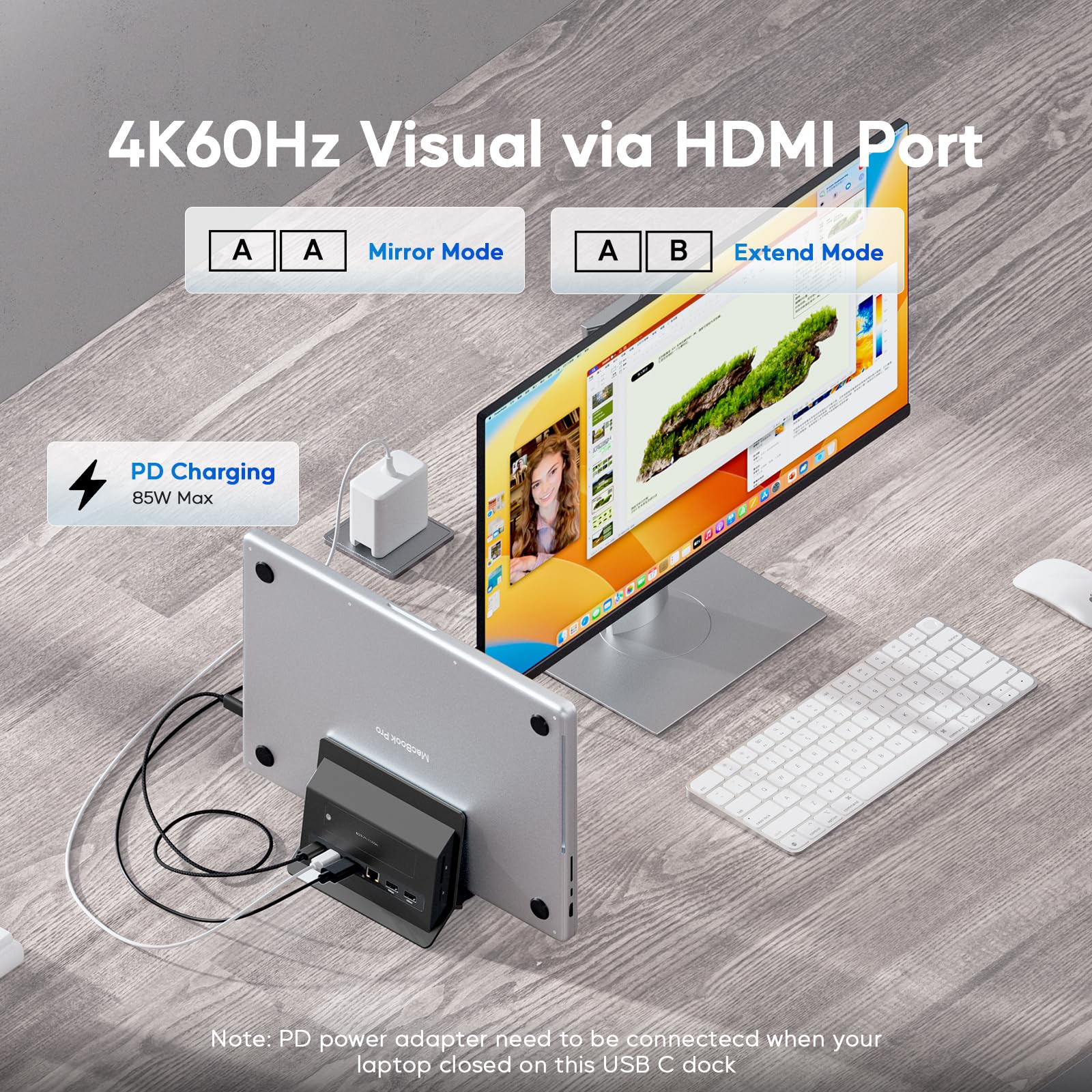 Vertical Macbook Docking Station, Pulwtop Docking Station For Mac Mini With M.2 Nvme Case For Macbook Pro/Air, 4K@60Hz Hdmi, 2Us