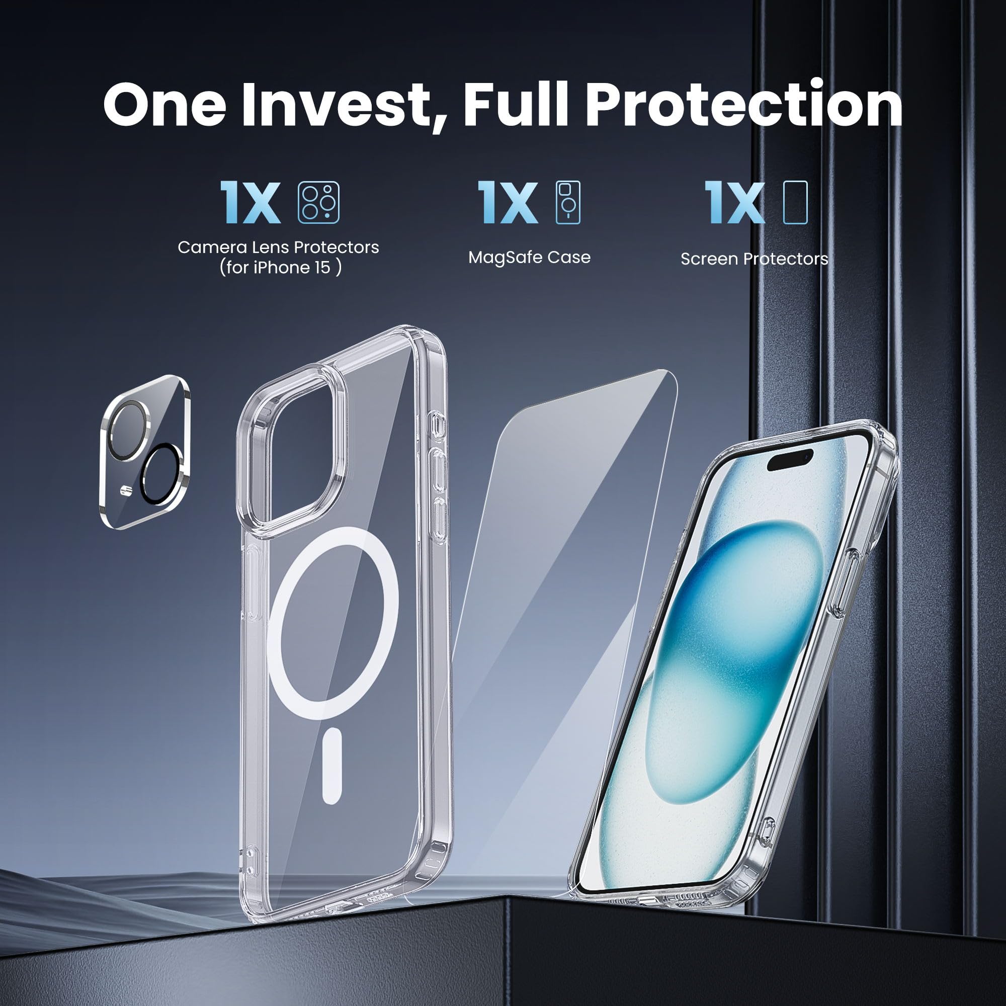 Gyizho For Iphone 15 Plus Case, Compatible With Magsafe [Yellowing Resistant] With 1X Screen Protector + 1X Camera Lens Protecto