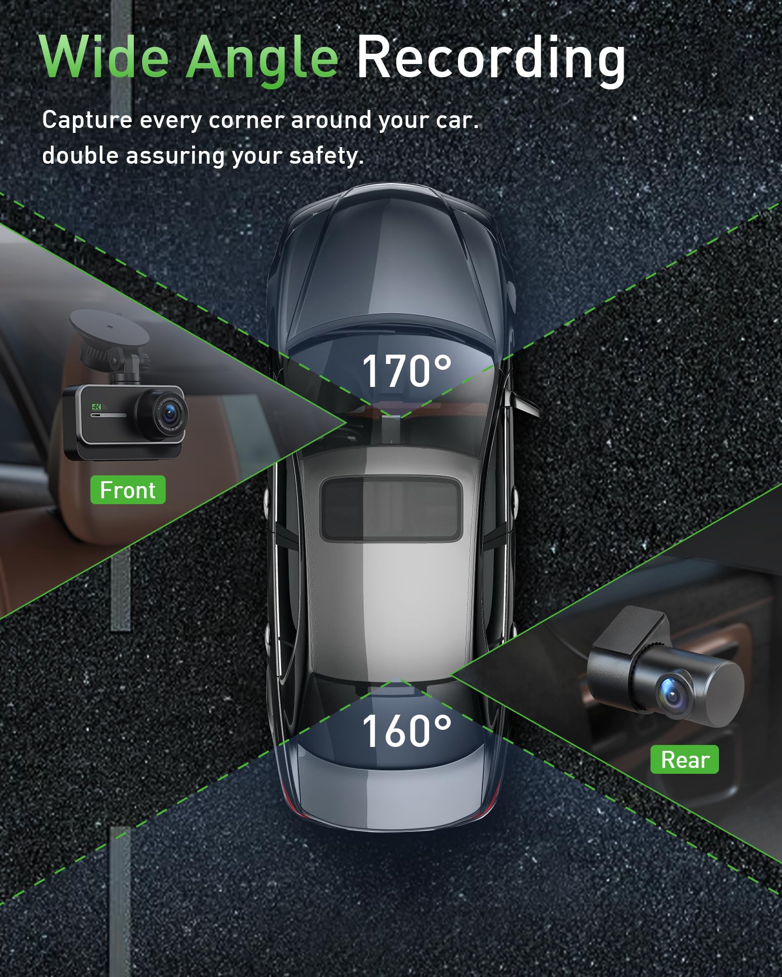 Dash Cam Front And Rear,4K+1080P Wifi Dual Dash Camera For Cars With App, 3'' Ips Dashboard Camera Recorder,Night Vision,24H/7 P