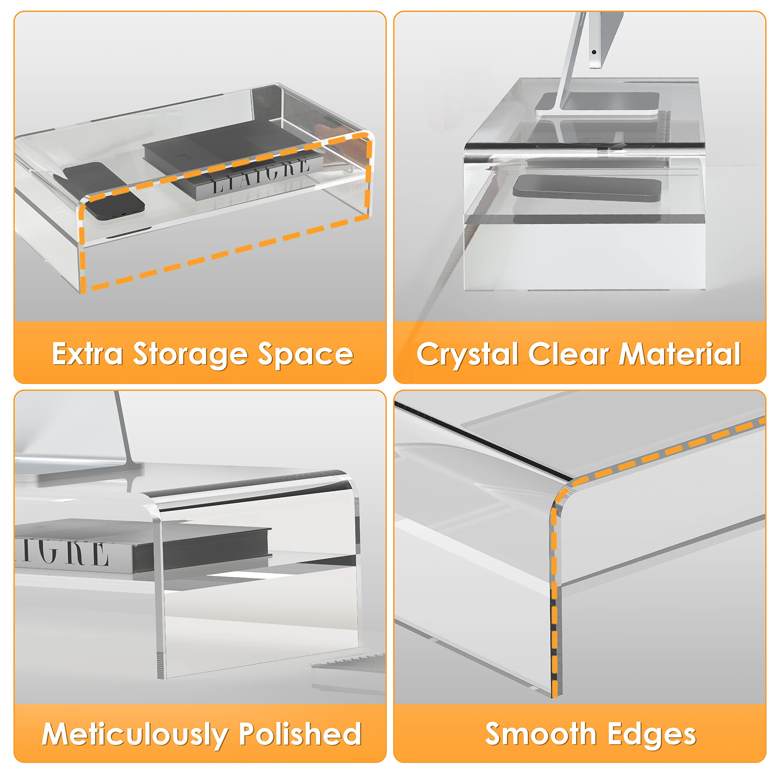 Goldorcle Acrylic Monitor Stand Riser Clear Computer Monitor Stand (Big)
