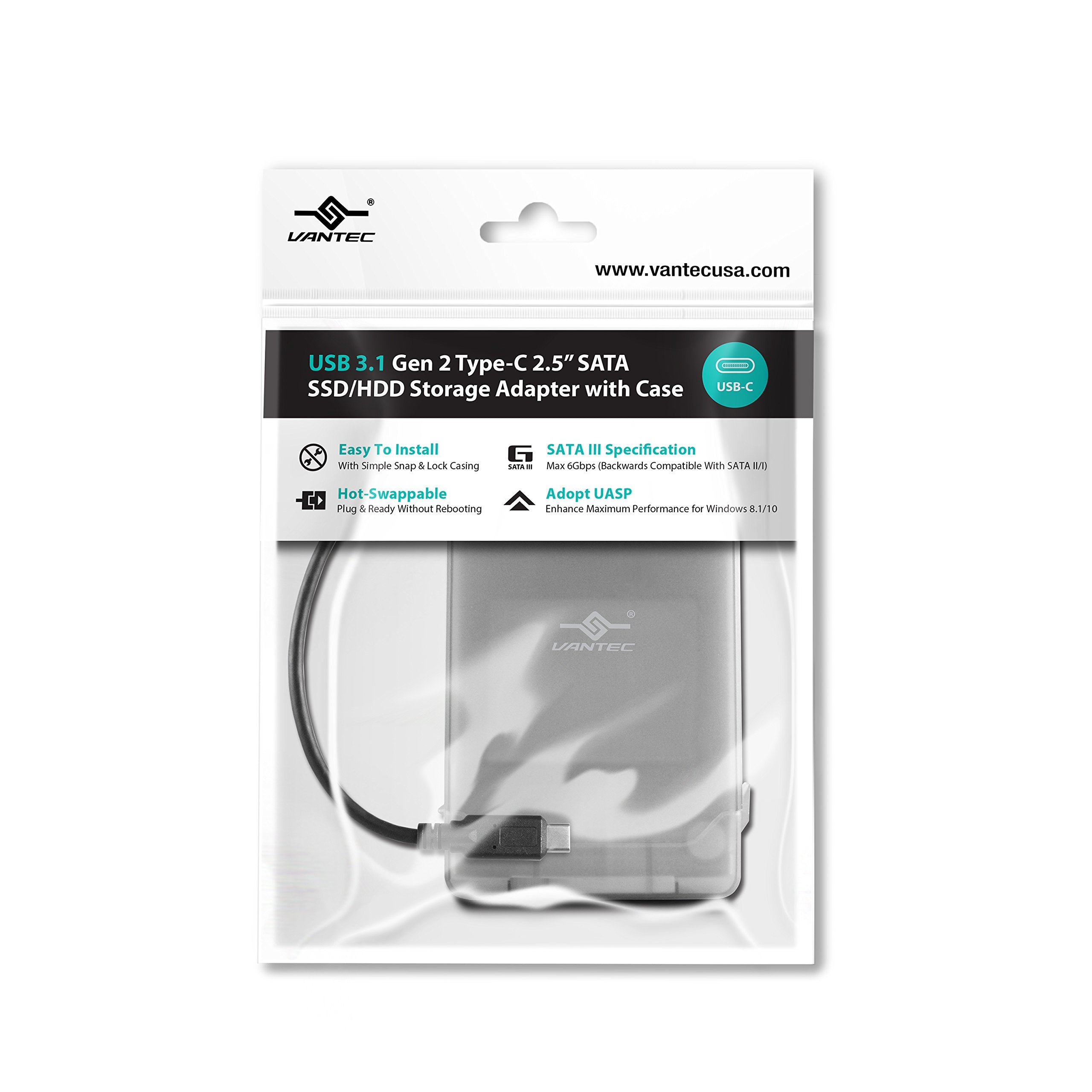 Vantec USB 3.1 Gen 2 Type-C 2.5 SATA SSD/HDD Storage Adapter (CB-STC31-2PB) , black