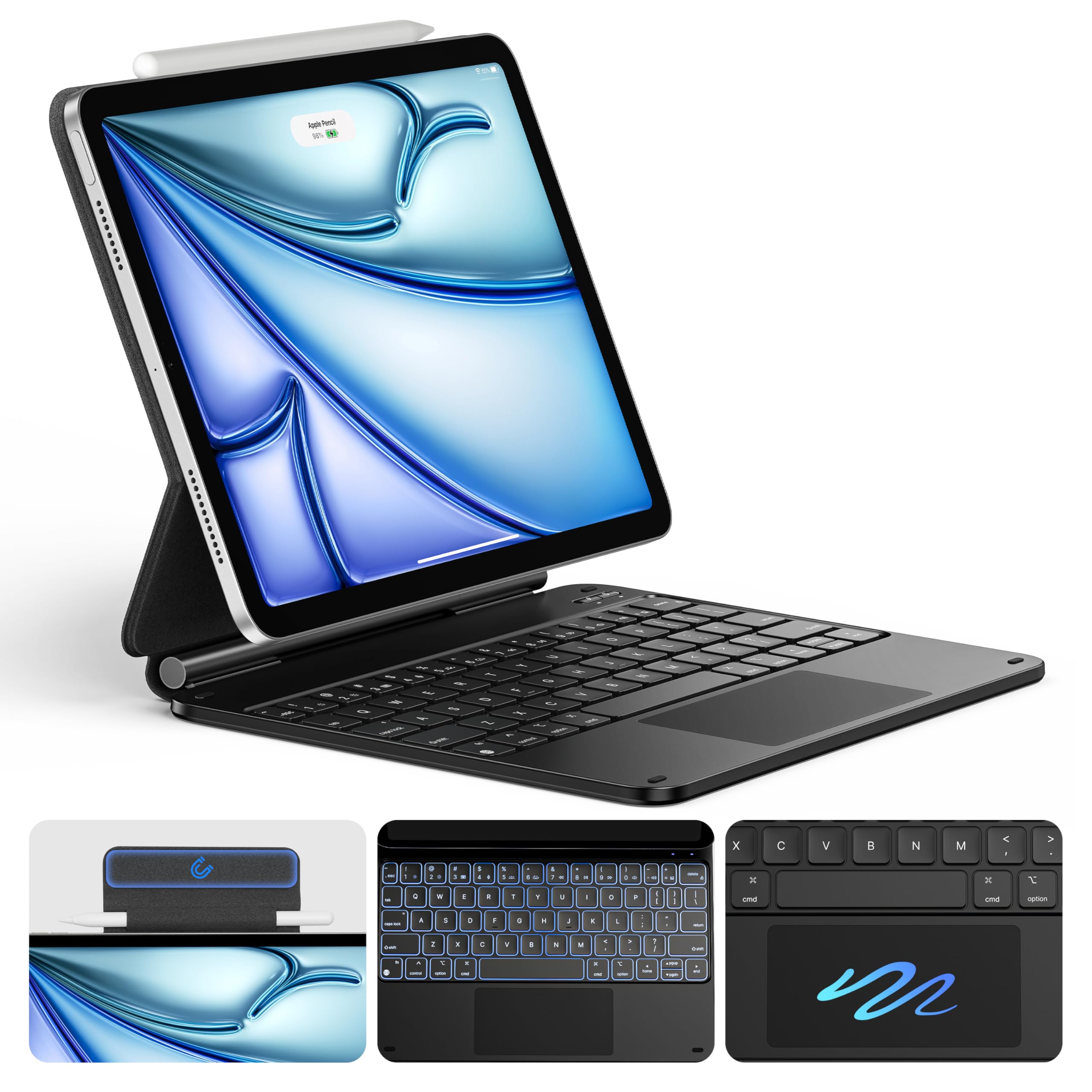 A2C QuickSet Magnetic Keyboard Case for iPad Air 11inch (M4 2026/M3 2025/M2 2024), iPad Pro 11inch(4th/3rd/2nd), iPad Air 10.