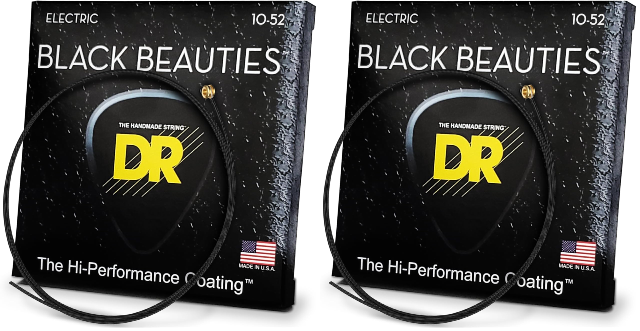 DR Strings Electric Guitar Strings, Black Beauties-Black Coated, 10-52 (BKE-10/52) (Pack of 2)