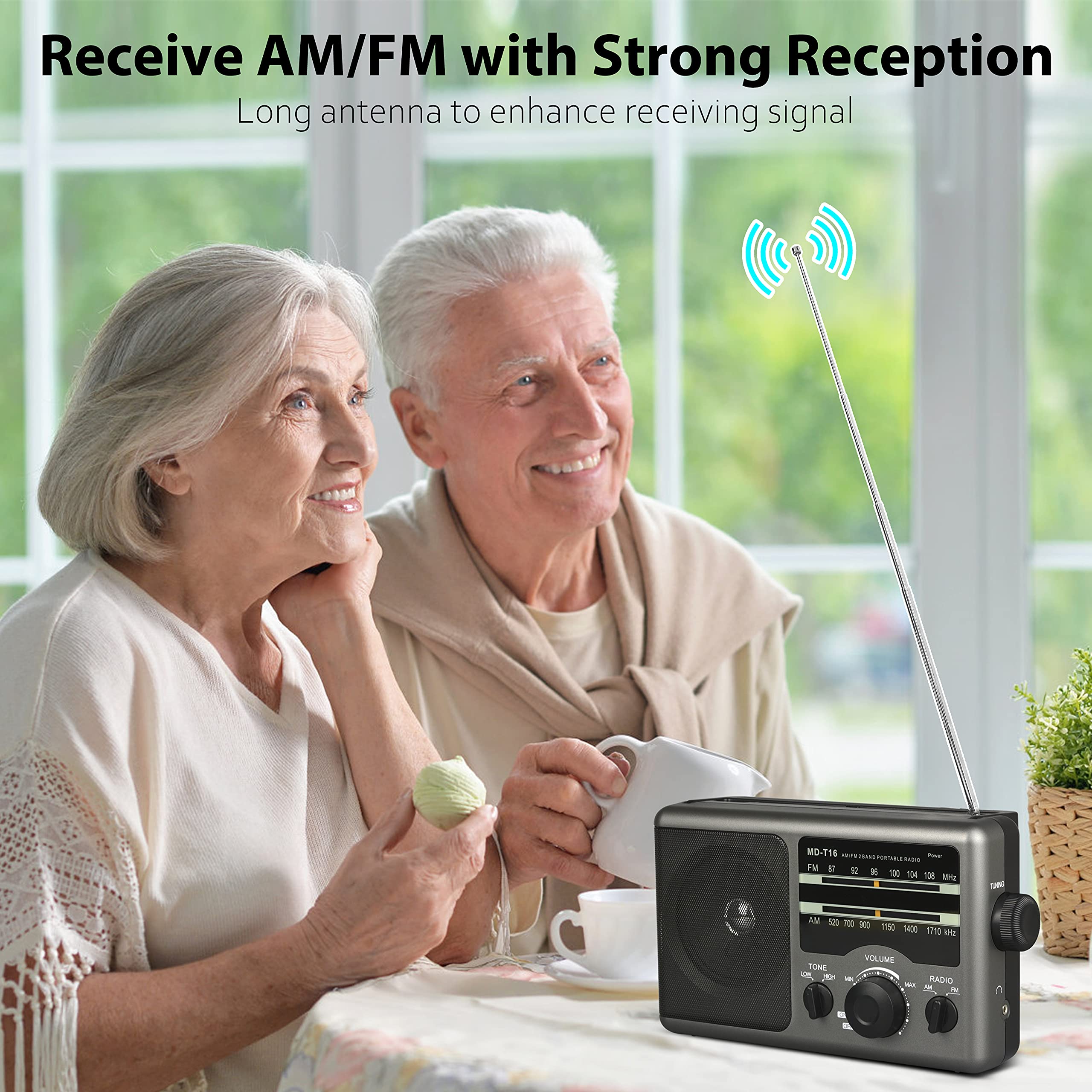 Greadio Am Fm Portable Radio Transistor Radio With 3.5Mm Earphone Jack, Hight/Low Tone Mode, Big Speaker, Ac Power Or Battery Operated By 4 D Cell Batteries For Home And Outdoor