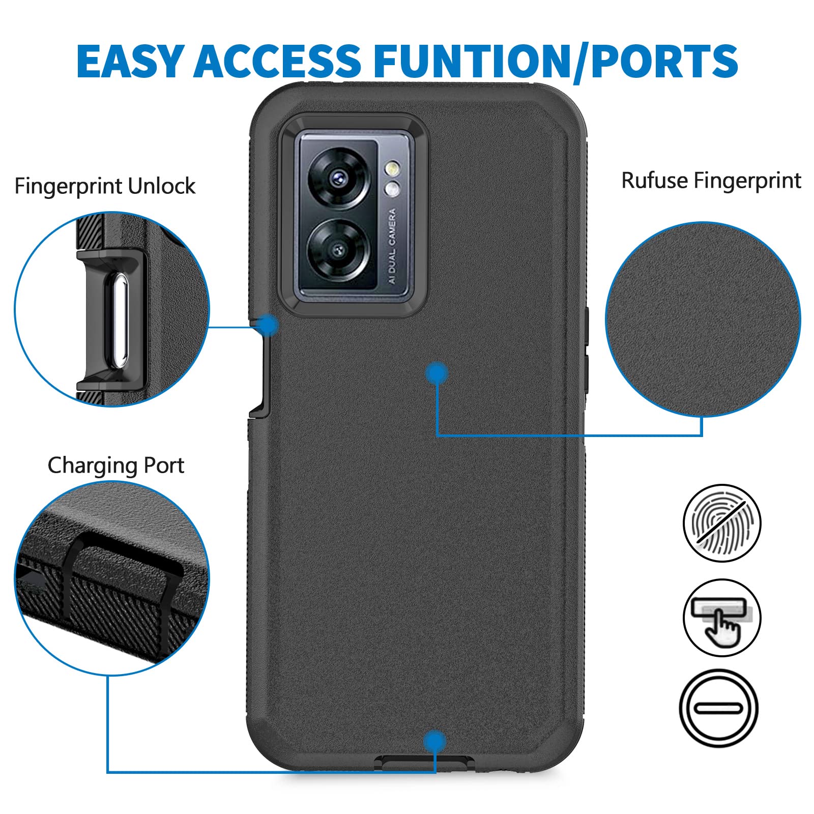 Anloes For Oneplus Nord N300 5G Case, Defender Phone Case Heavy Duty Shockproof Dustproof Rugged Protective, 3 In 1 Bumper Cover