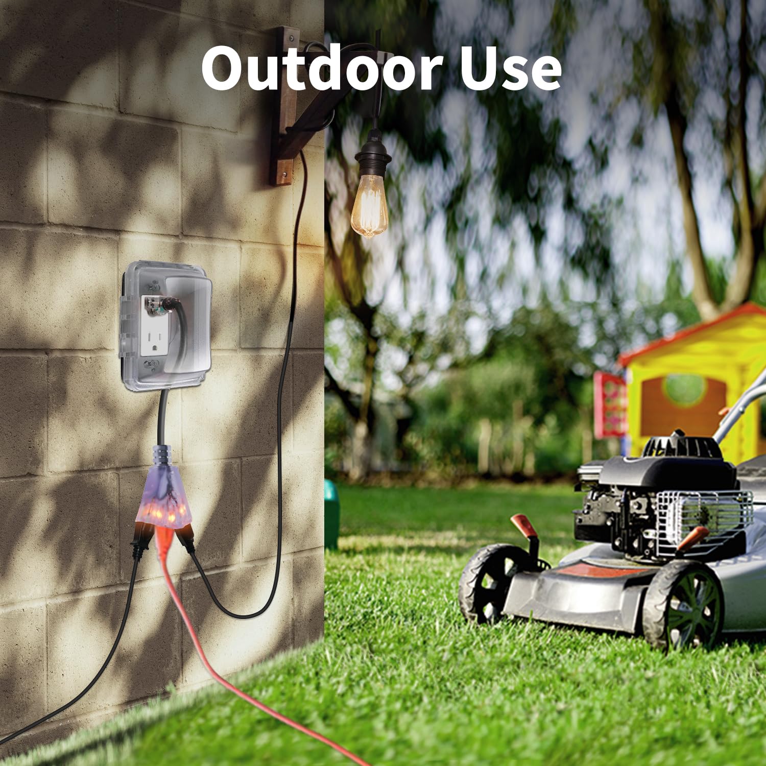 Firmerst 2Ft 3 Outlets Lighted Outdoor Extension Cord 1875W 14Awg Black