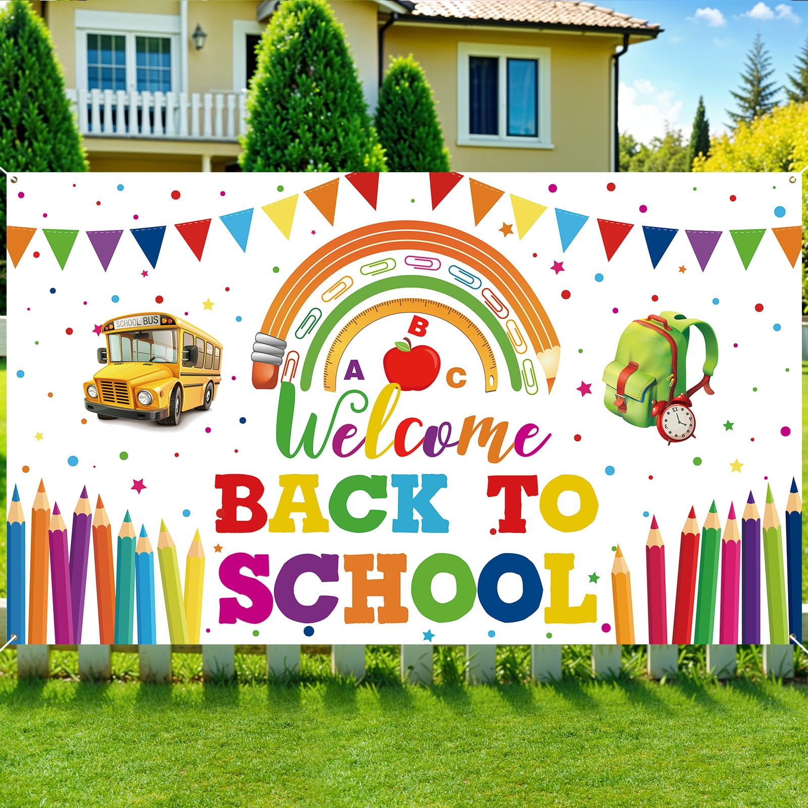 Welcome Back To School Banner Decoration, Positive Back To School Backdrop Motivational Classroom Banner First Day Of School Sig