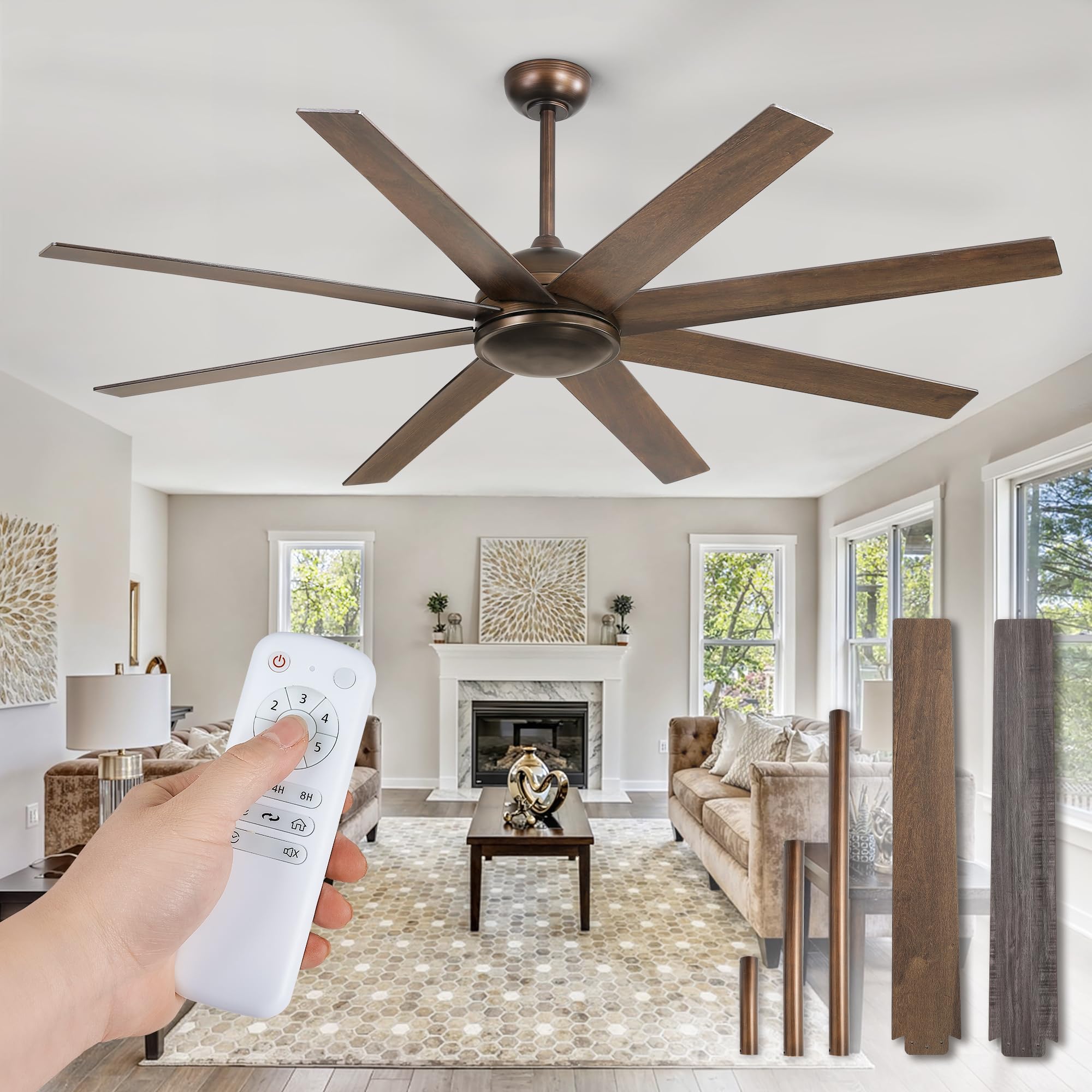 Fanbulous 65 Inch Ceiling Fans No Light With Remote, Bronze Indoor/Outdoor Ceiling Fan Without Light With Quiet Reversible Dc Mo