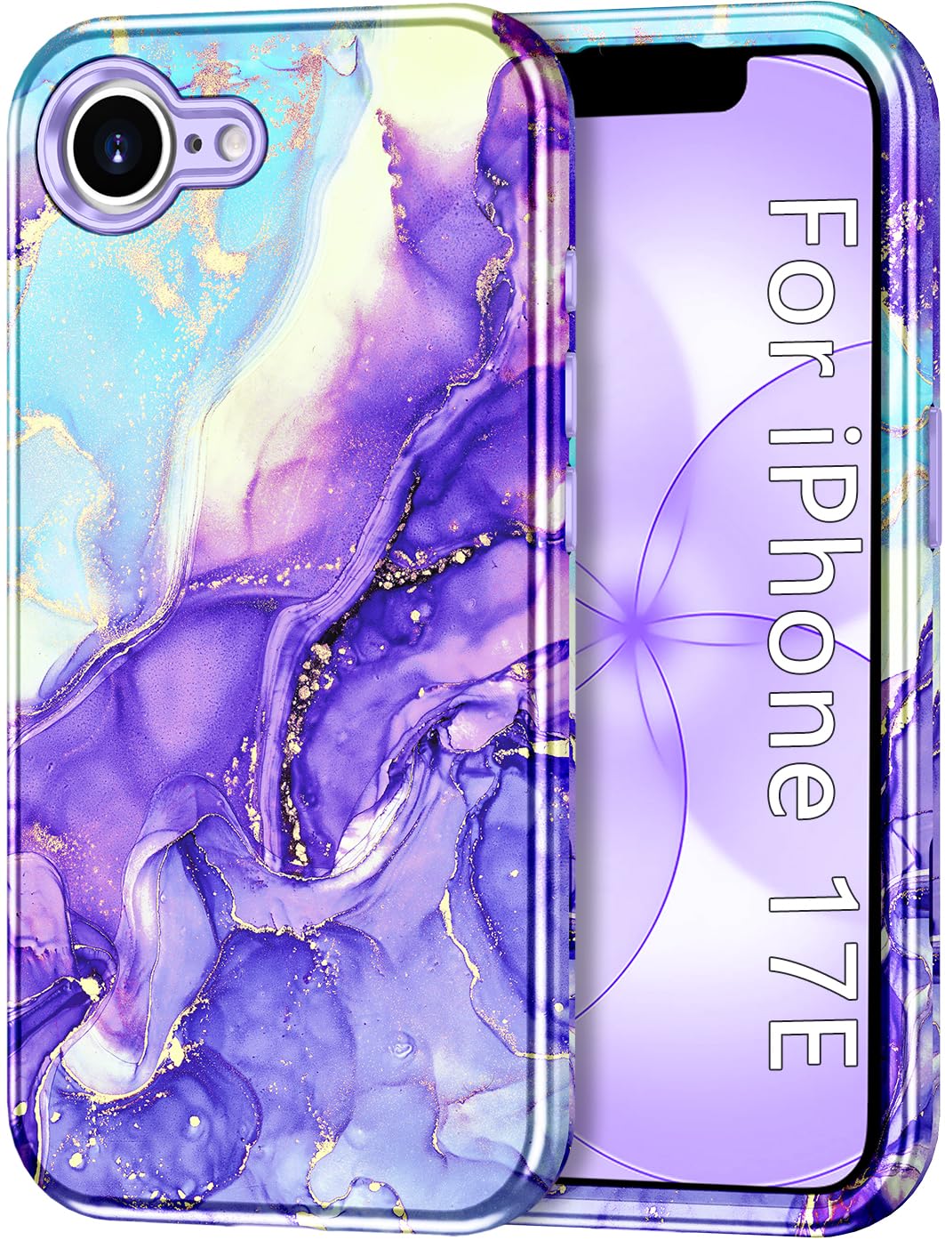 Btscase Compatible with iPhone 17e Case 6.1 Inch 2026,Marble Pattern 3 in 1 Heavy Duty Shockproof Full Body Rugged Hard PC+Soft 