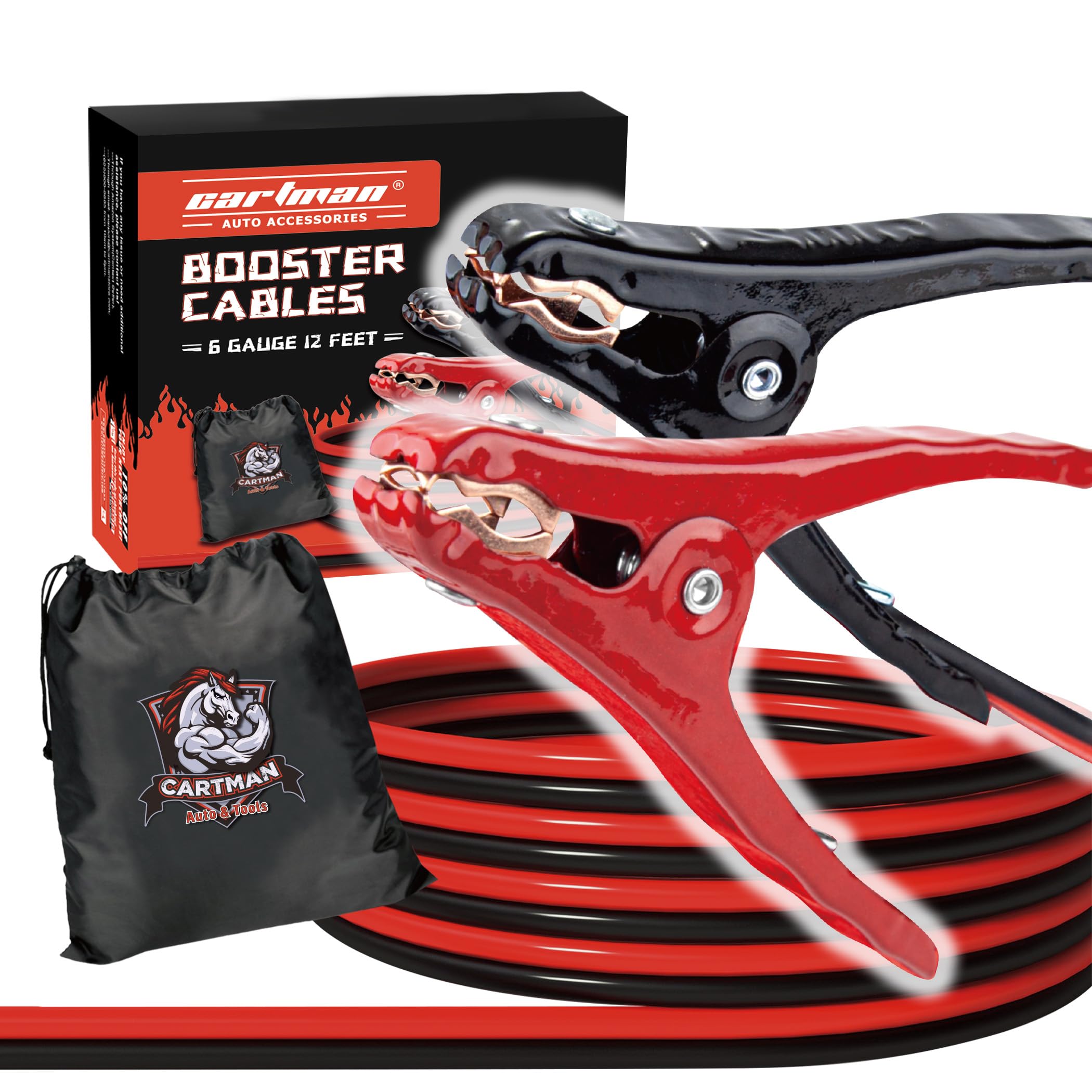 Cartman 6 Gauge 12 Feet Jumper Cables Heavy Duty Booster Cables With Carry Bag