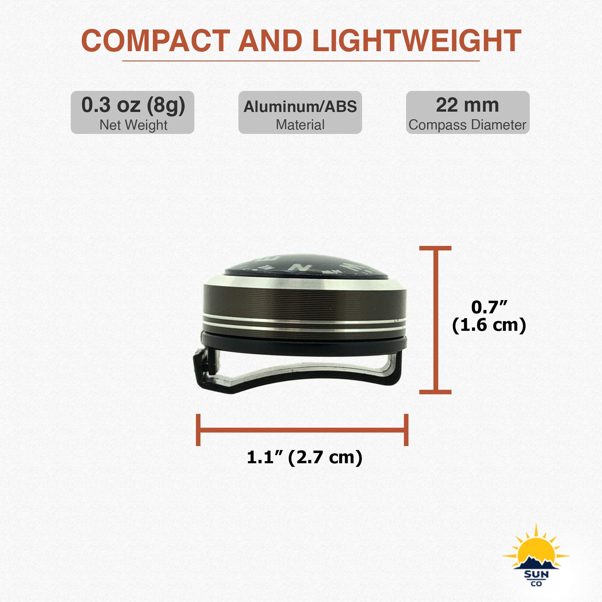 Sun Company Wristlock   Aluminum Wrist Compass For Watch Or Paracord Bracelet | Clip On, Locking Design | Accessory For Camping,