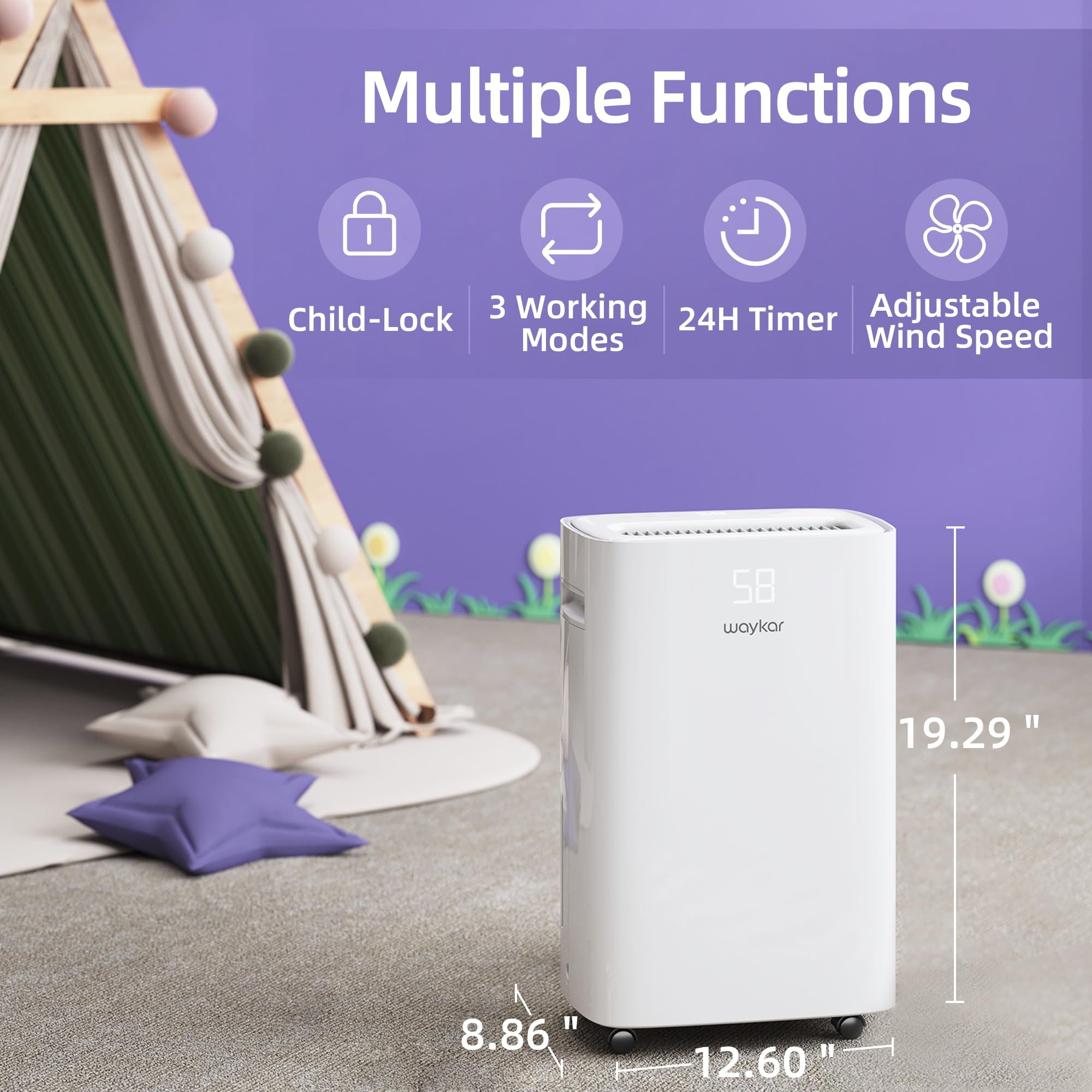 Waykar 50 Pints Dehumidifier For Home, 4500 Sq. Ft Dehumidifiers For Basement With Drain Hose, Auto Defrost And Dry Clothes Func