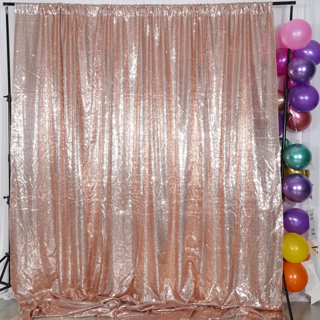 Poise3Ehome 6Ft X 8Ft Rose Gold Sequin Backdrop,Glitter Thick Satin Background Drapes, Sparkly Opaque Photography Curtain Backdr