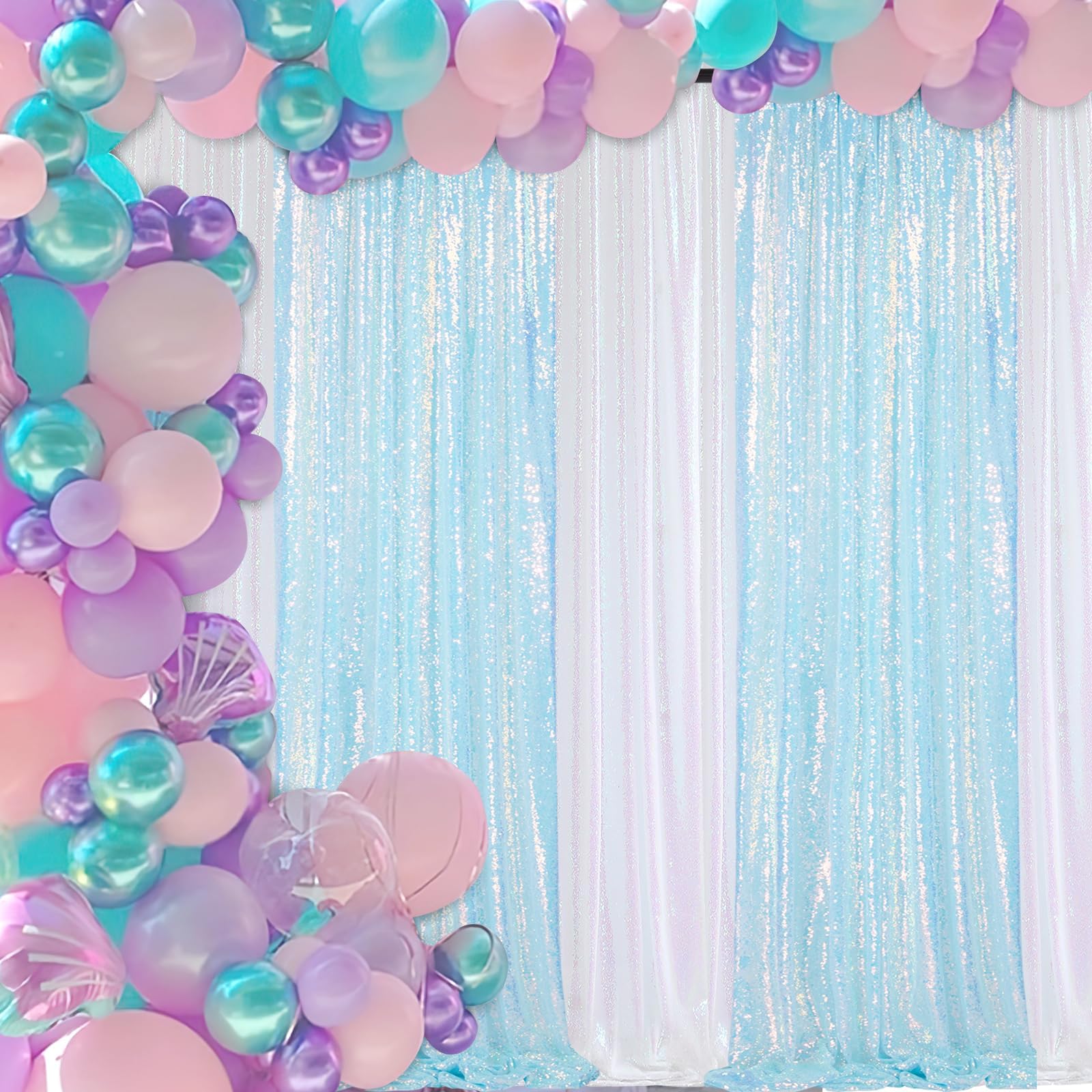 Mermaid Blue Sequin Backdrop Curtain 6 Pcs 2Ftx8Ft Wedding Party Backdrop Silver Sparkly Fabric Curtains For Wedding Christmas P
