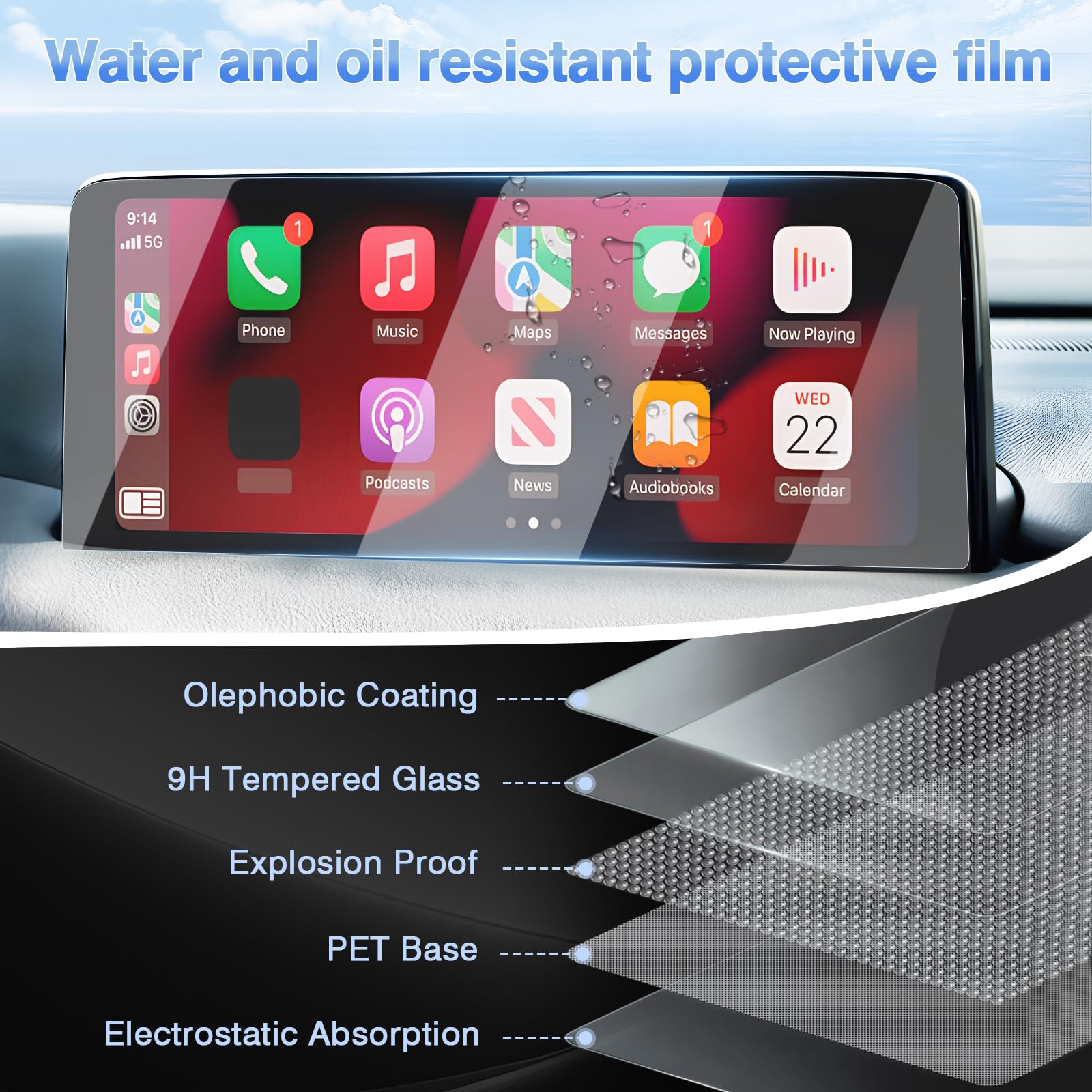 Sunsdrew 2Pcs Cx5 Cx9 Screen Protector For 2021 2023 2024 Mazda Cx 5/Cx 9 Accessories 10.2 Inch Touch Screen Radio Display Protector 9H Tempered Glass Protective Film Anti Glare Hd Clear