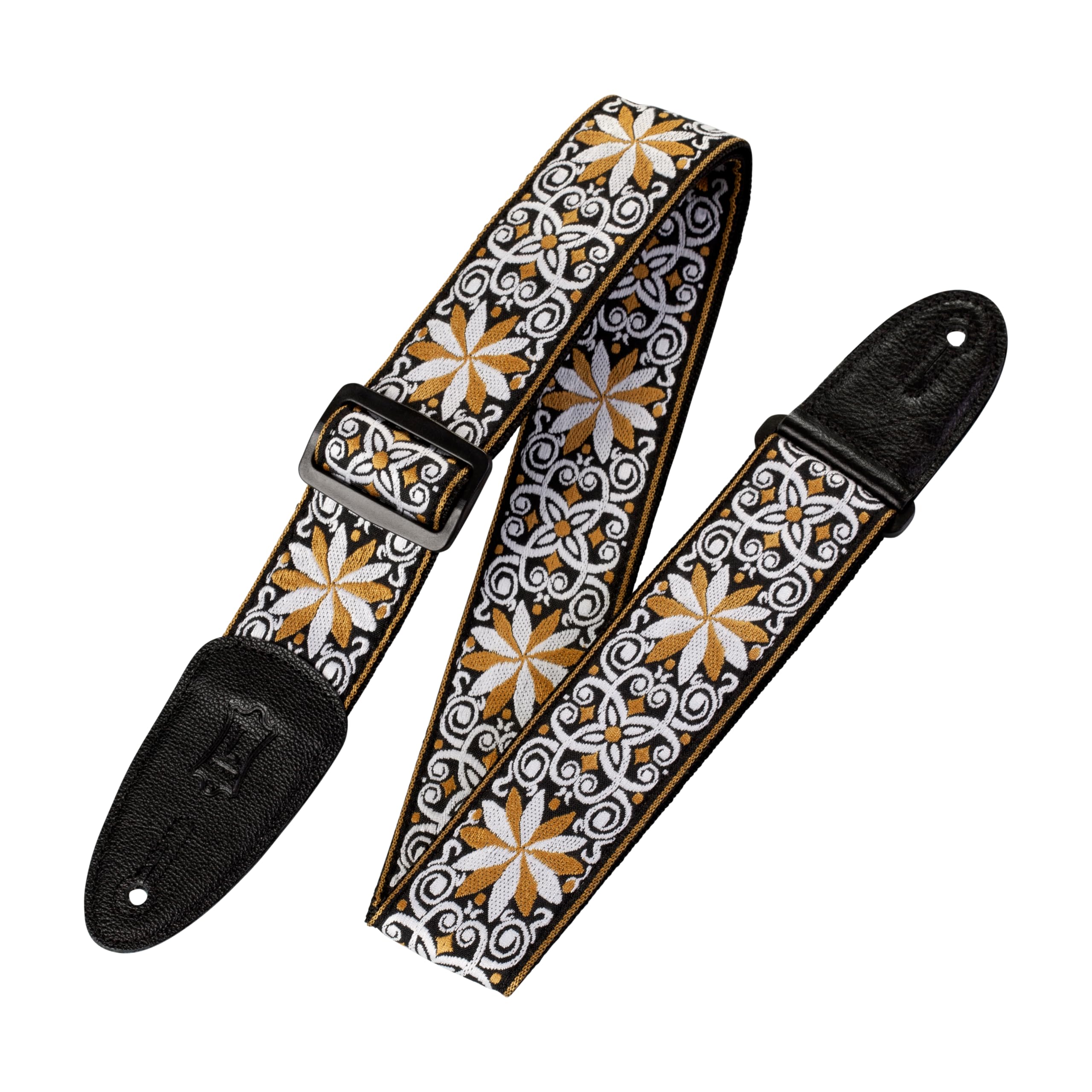 Levys M8HT13 2 60s Hootenanny Jacquard Weave Guitar Strap With Polypropylene Backing, Garment Leather Ends And Triglide Adj