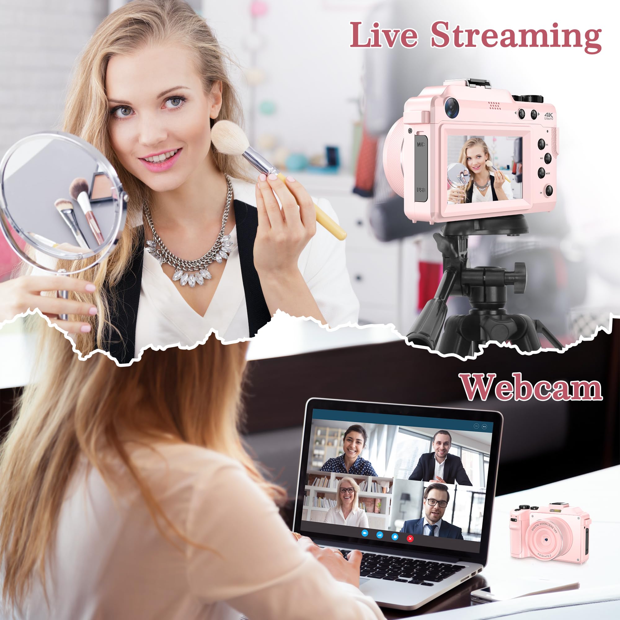 4K Digital Cameras For Photography,48Mp Wifi Vlogging Camera For Youtube,Multi Filters Point And Shoot Camera,18X Zoom,Auto Focu