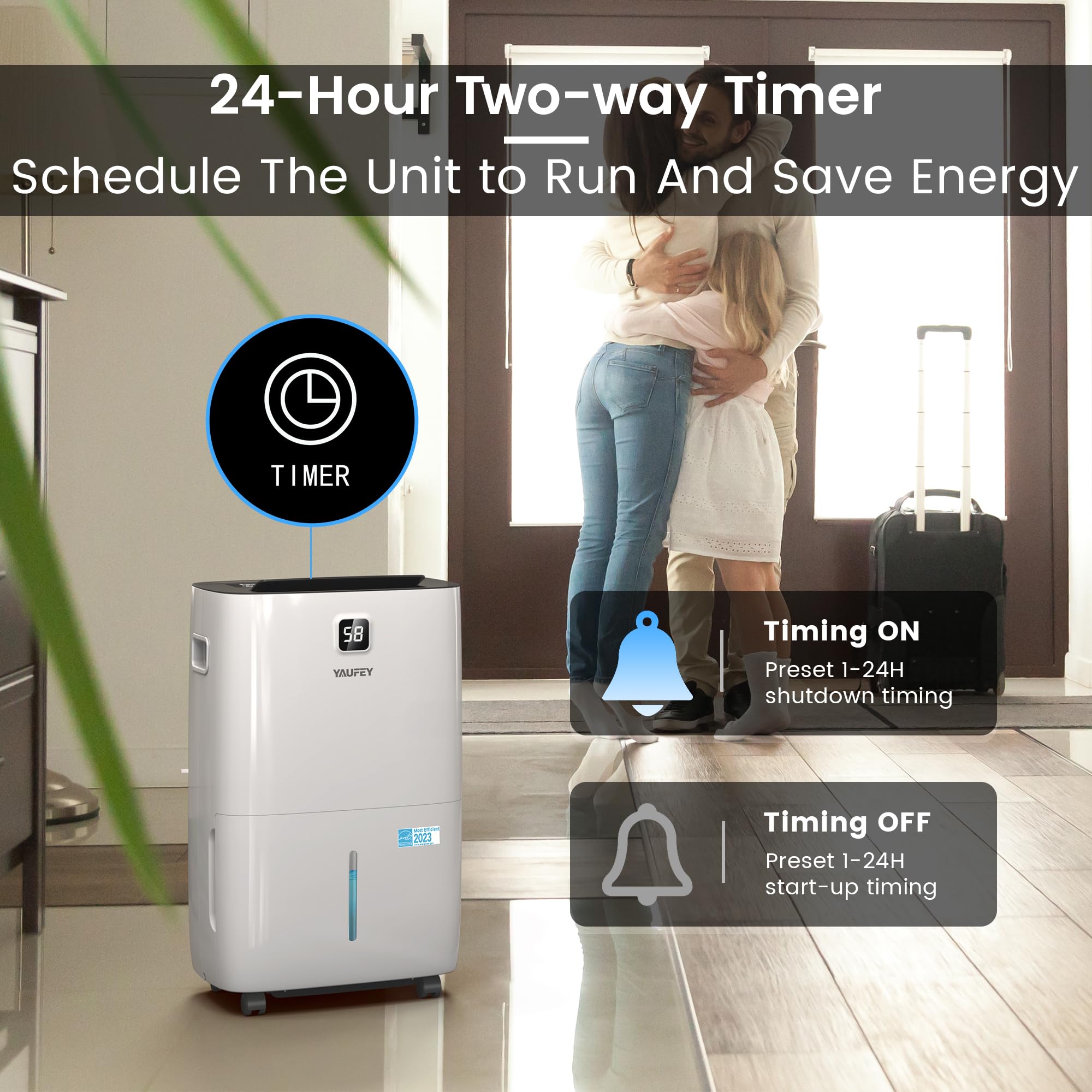 Yaufey 150 Pints Energy Star Dehumidifier With Pump For Home, Basement And Large Room Up To 7000 Sq. Ft., With Drain Hose, Timer