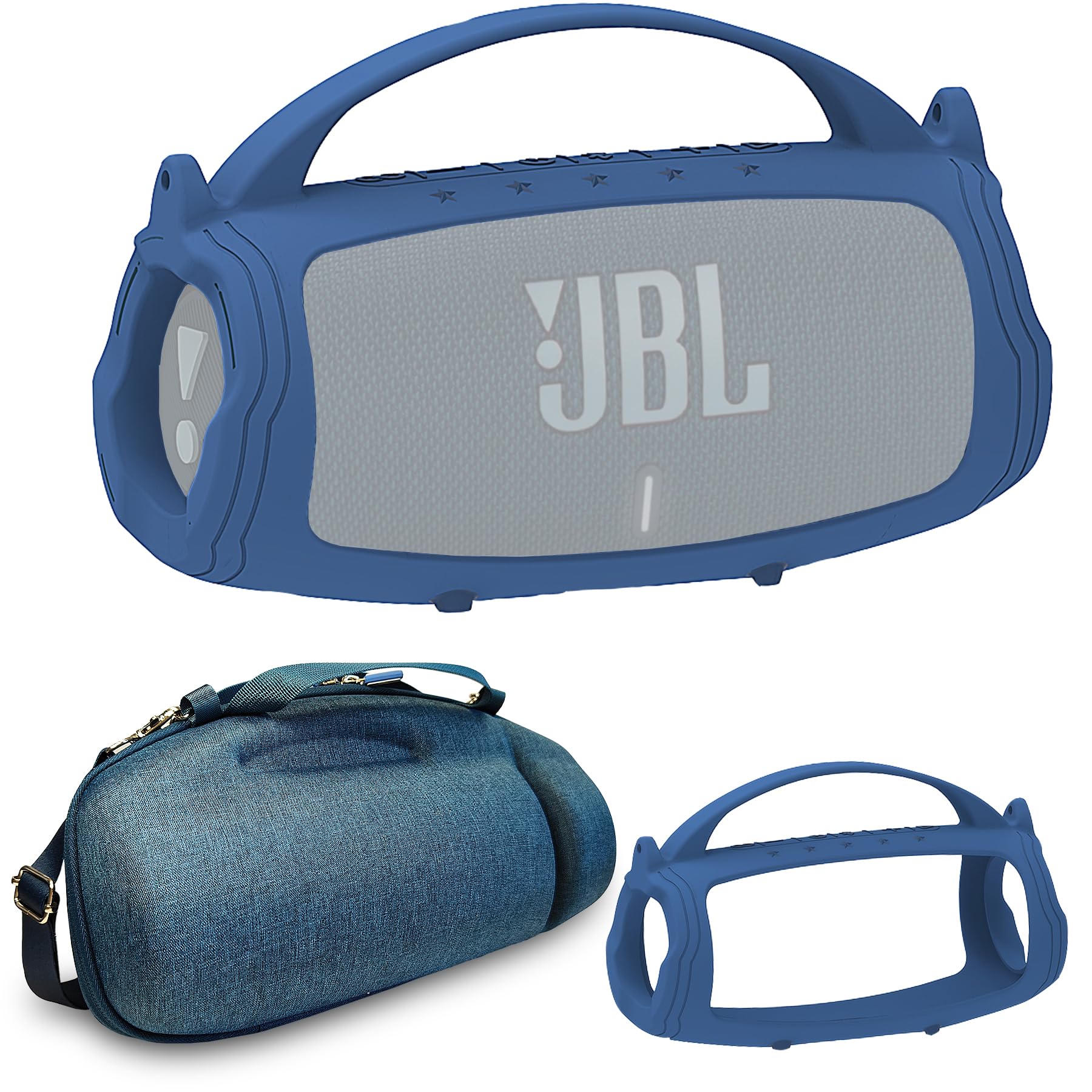 Silicone Cover And Hard Travel Case For Jbl Charge 4 / Charge 5 Portable Bluetooth Speaker Accessories (Dark Blue Case, Not For Wi Fi Version)