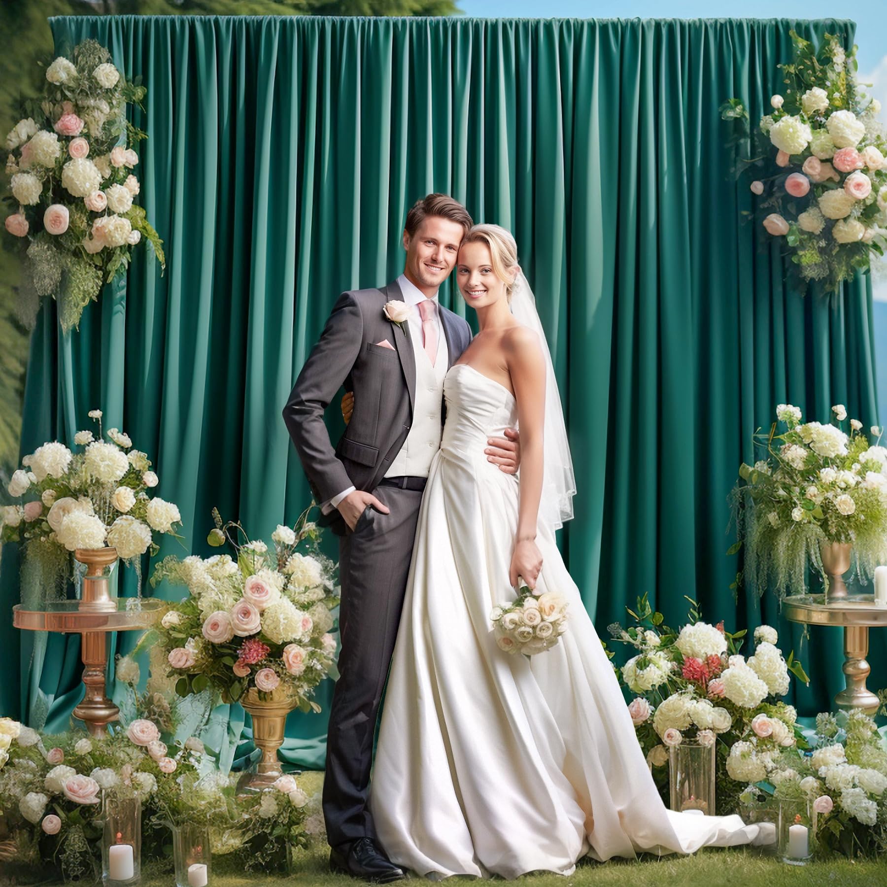 Hunter Green Backdrop Curtains For Parties, Soft Fabric Drapes Wedding Green Curtain Backdrop For Birthday Party Decorations Bac