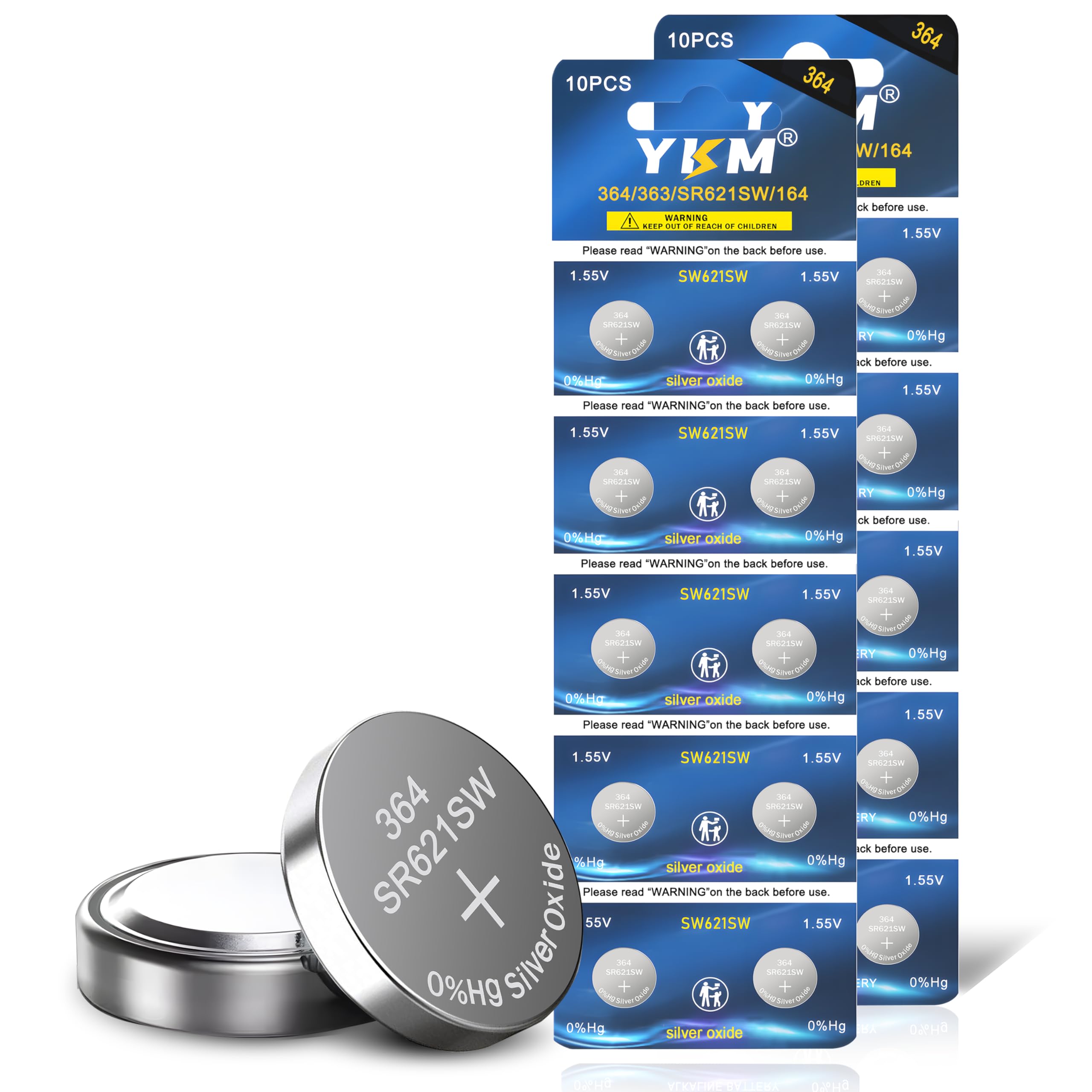 YKM 364 SR621SW 364/363 LR621 V364 AG1 Battery 1.55V Silver Oxide Battery for Scale Watch Batteries 20 Pack